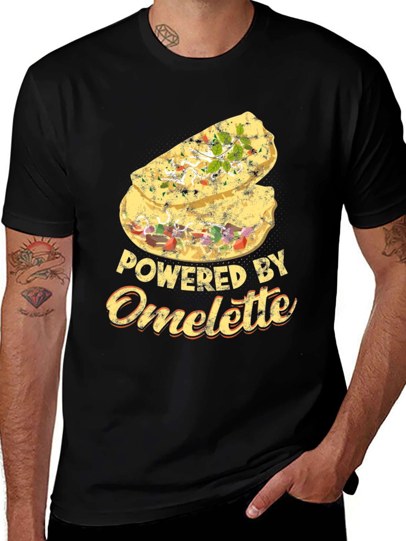 Variant 9 of Powered By Omelette Graphic T-Shirt - Foodie Tee