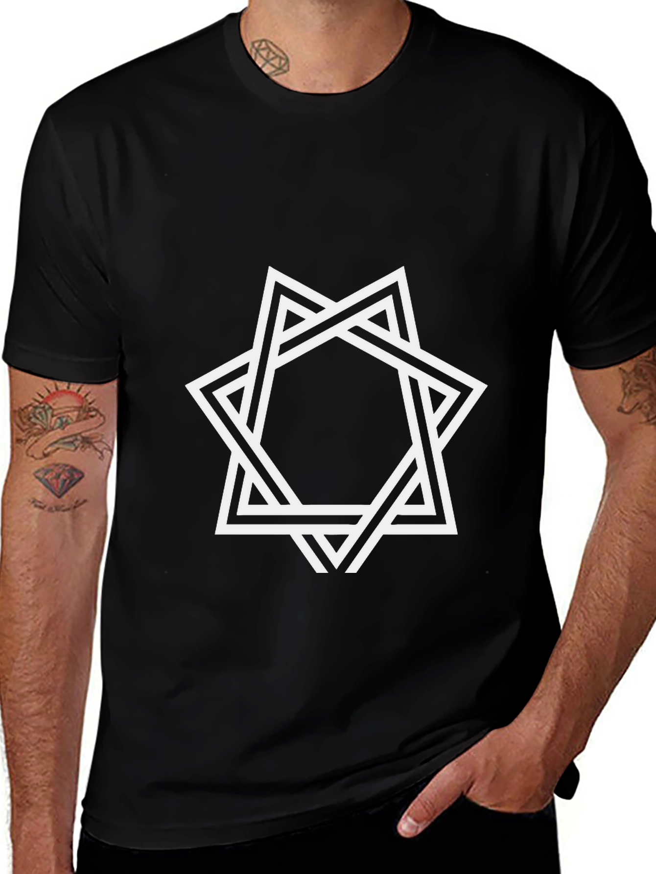Variant 6 of Geometric Star Graphic Black T-Shirt