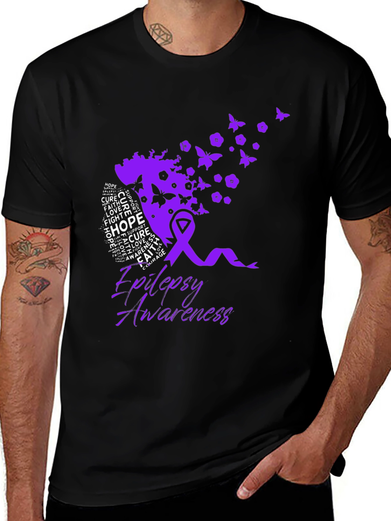 Epilepsy Awareness T-Shirt - Purple Ribbon Design