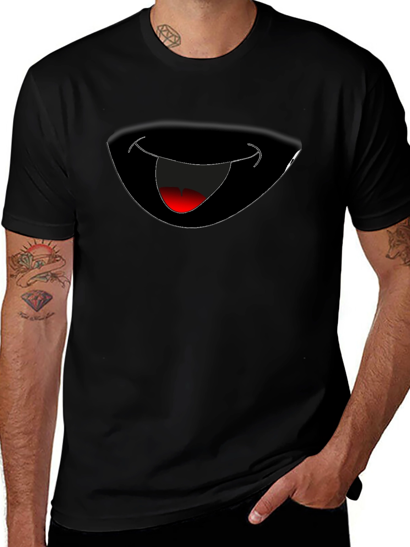 Variant 2 of Funny Grinning Mouth Graphic Black T-Shirt