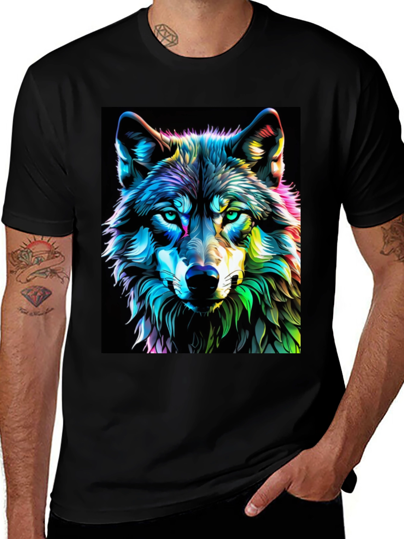 Variant 25 of Vibrant Wolf Graphic T-Shirt - Black