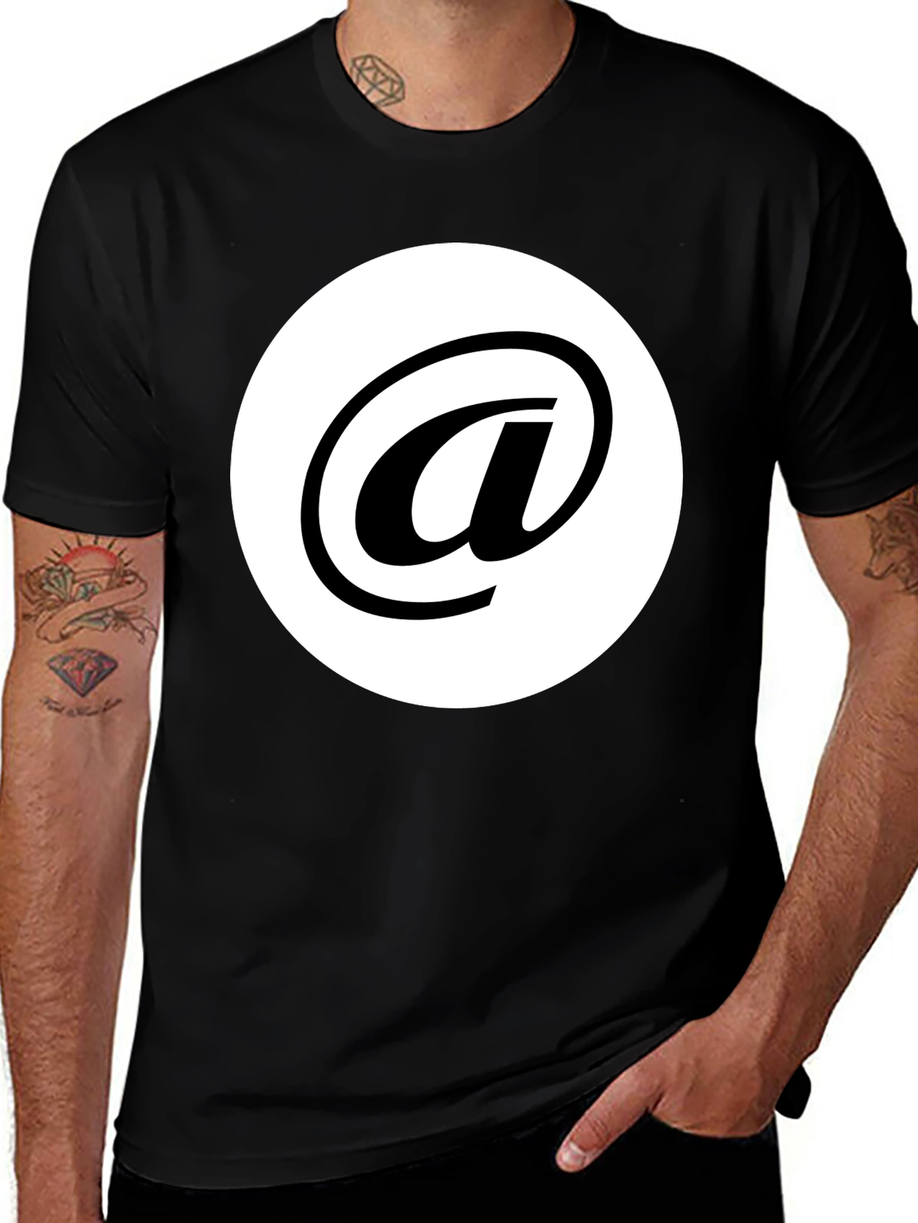 Variant 14 of Stylish Black Tee with White "At" Symbol Design