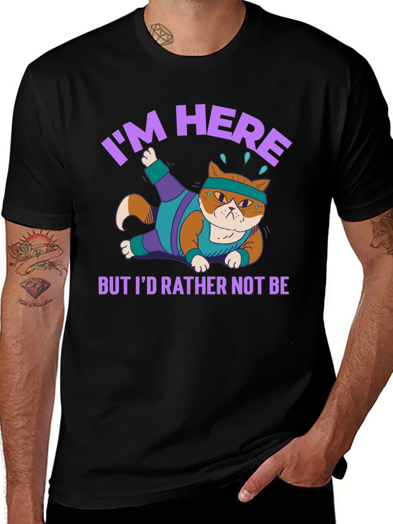 Variant 13 of Funny Cat Gym T-Shirt I'm Here But I'd Rather Not Be