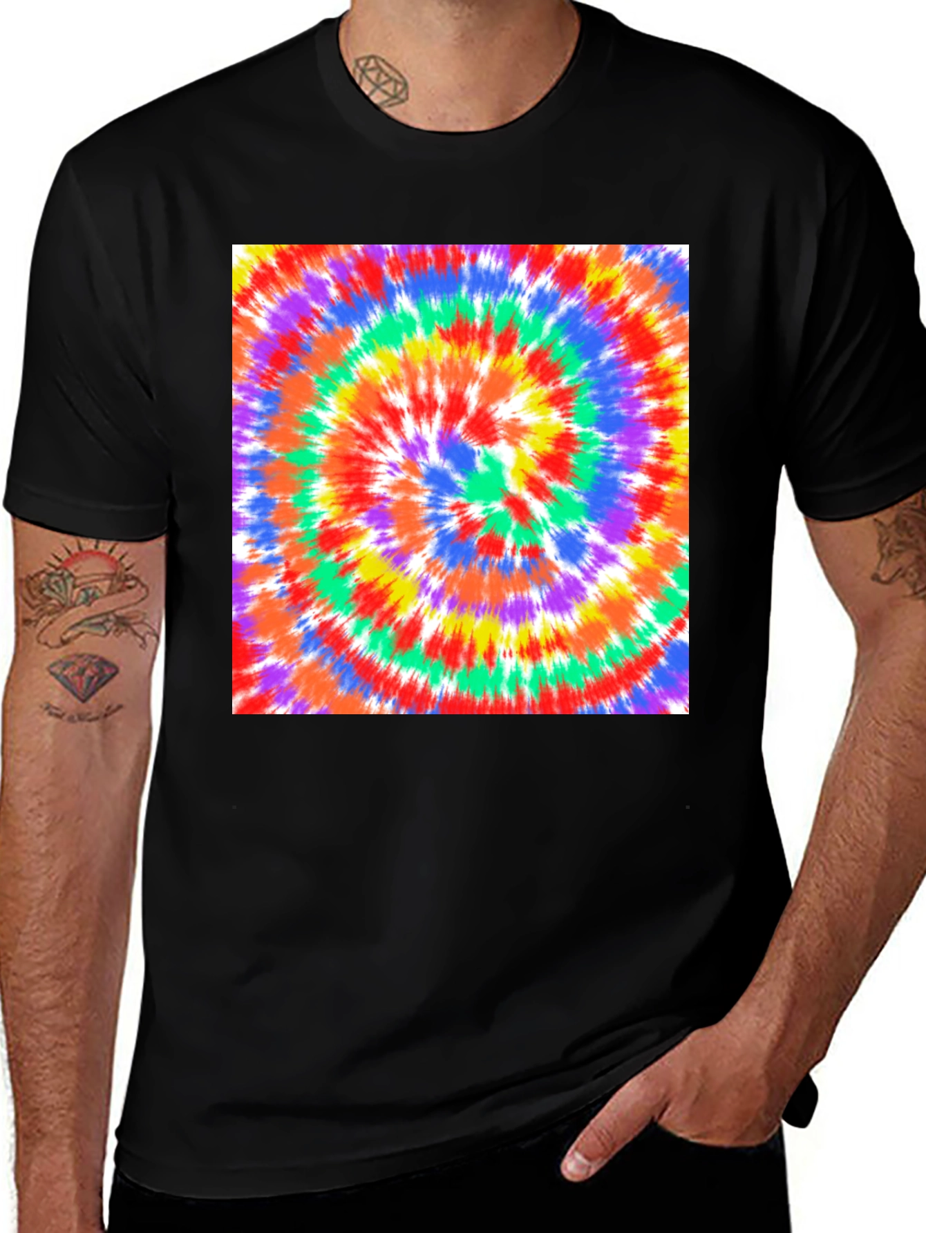 Variant 7 of Rainbow Tie-Dye Swirl Graphic Tee - Casual Comfort