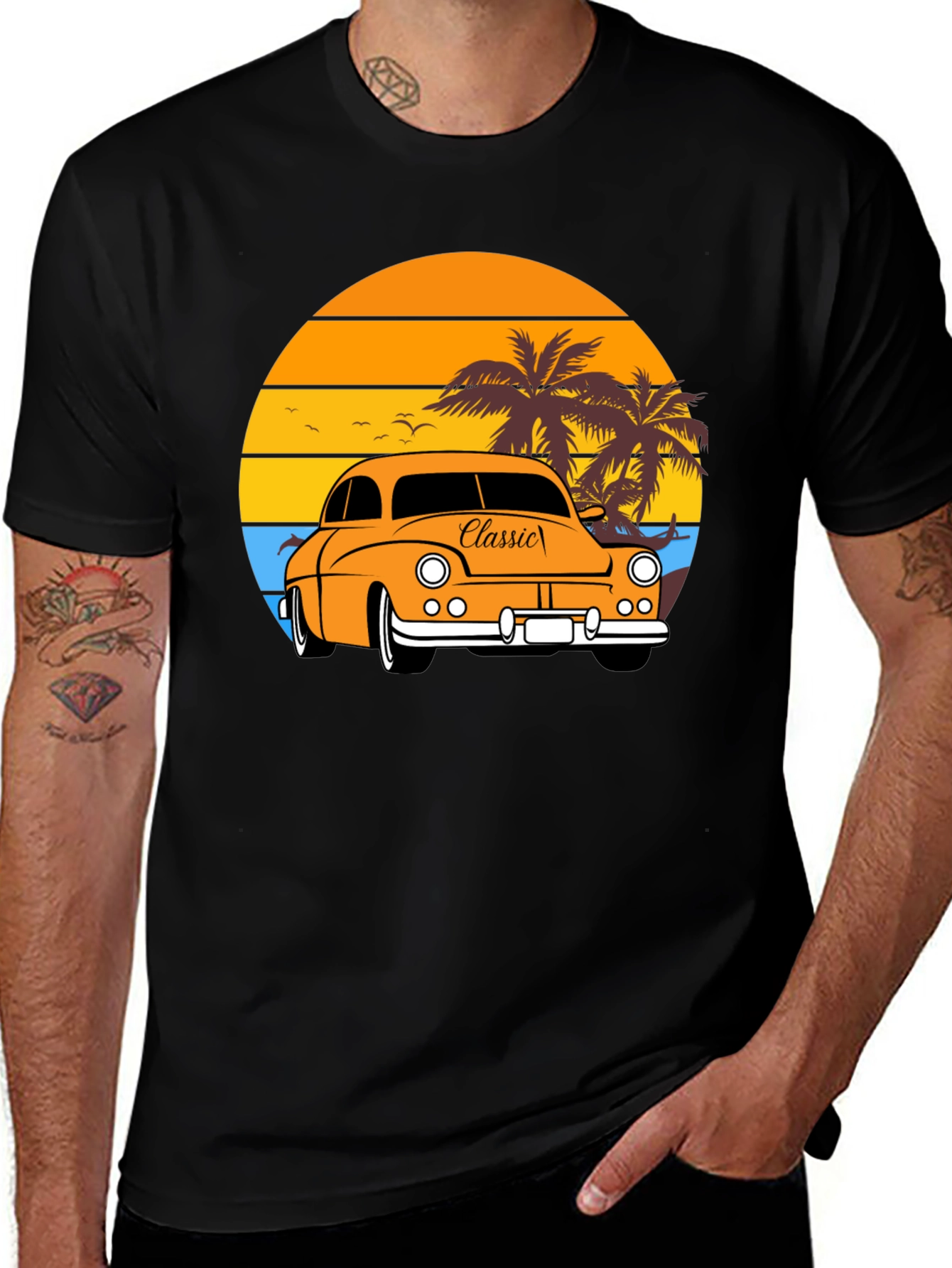 Variant 15 of Classic Car Sunset Graphic Tee