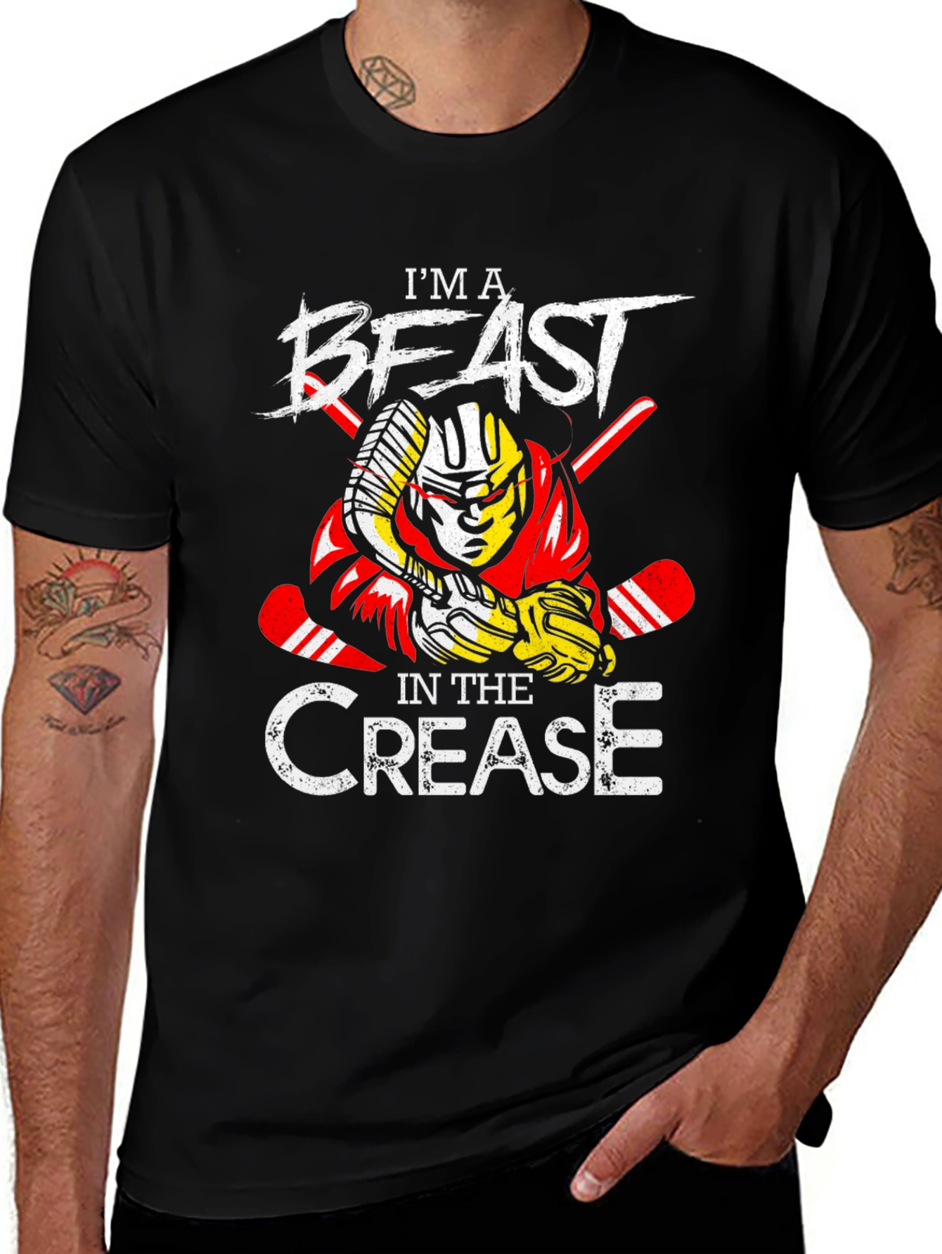 Variant 12 of Hockey Goalie Beast in the Crease T-Shirt