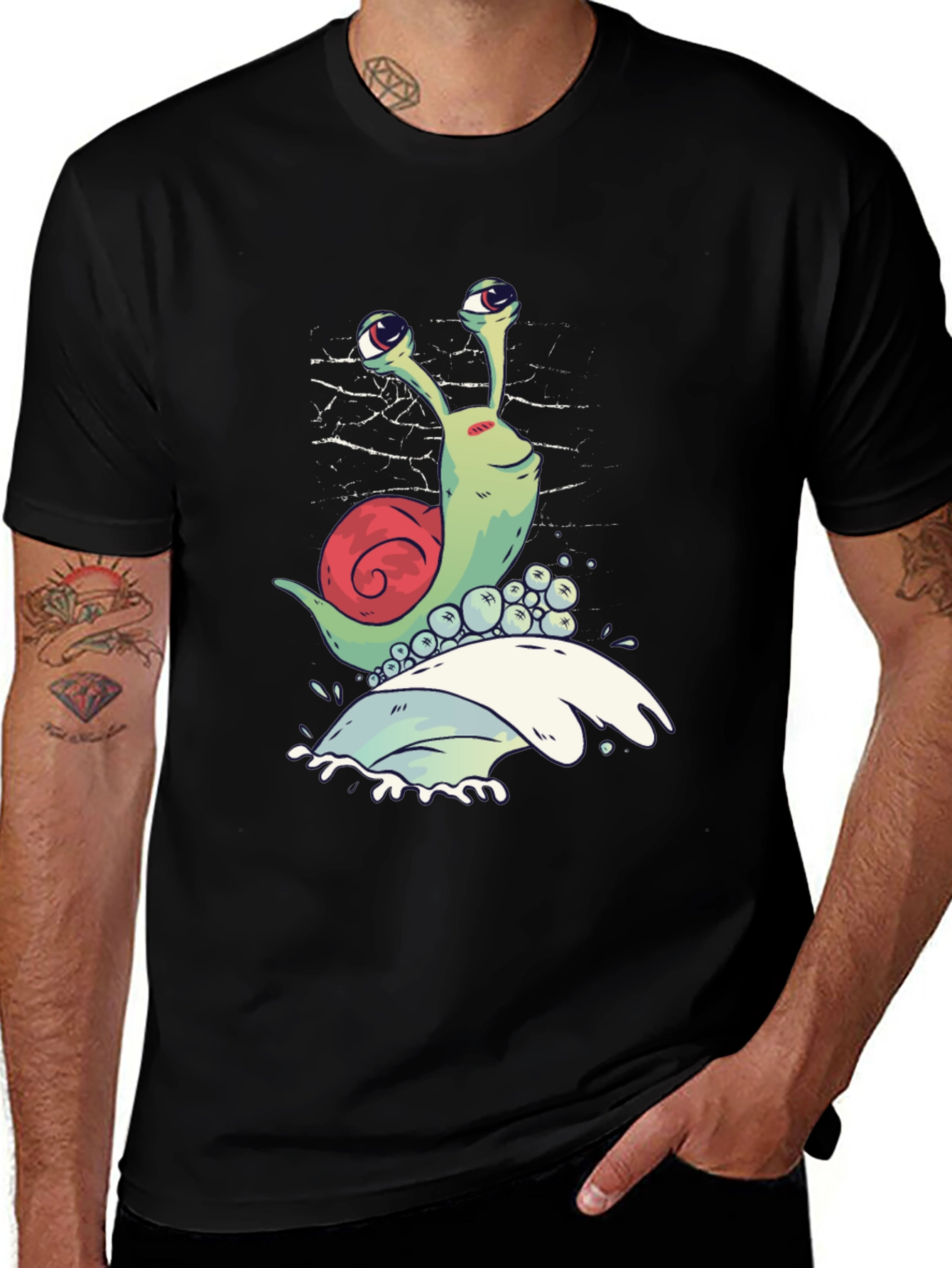 Variant 21 of Snail Graphic T-Shirt - Black Crew Neck Tee