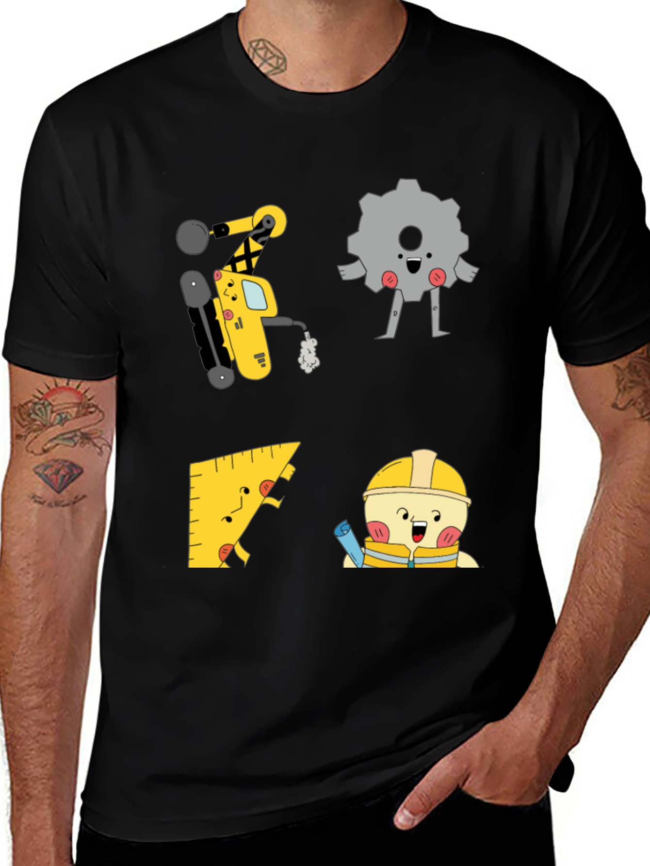Variant 23 of Engineer Cartoon Graphic Black T-Shirt