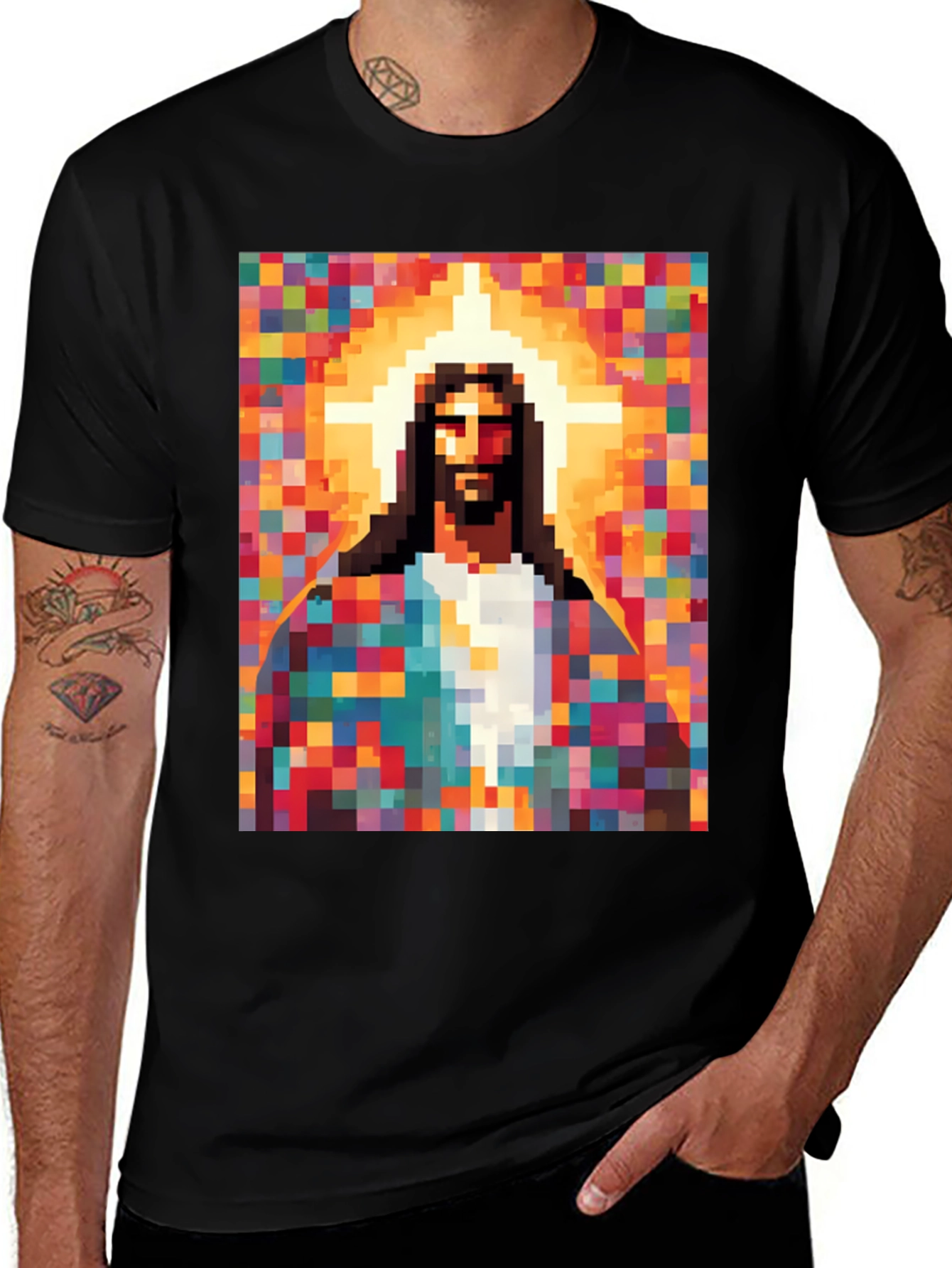 Variant 3 of Pixel Jesus Graphic Tee - Trendy Religious Apparel