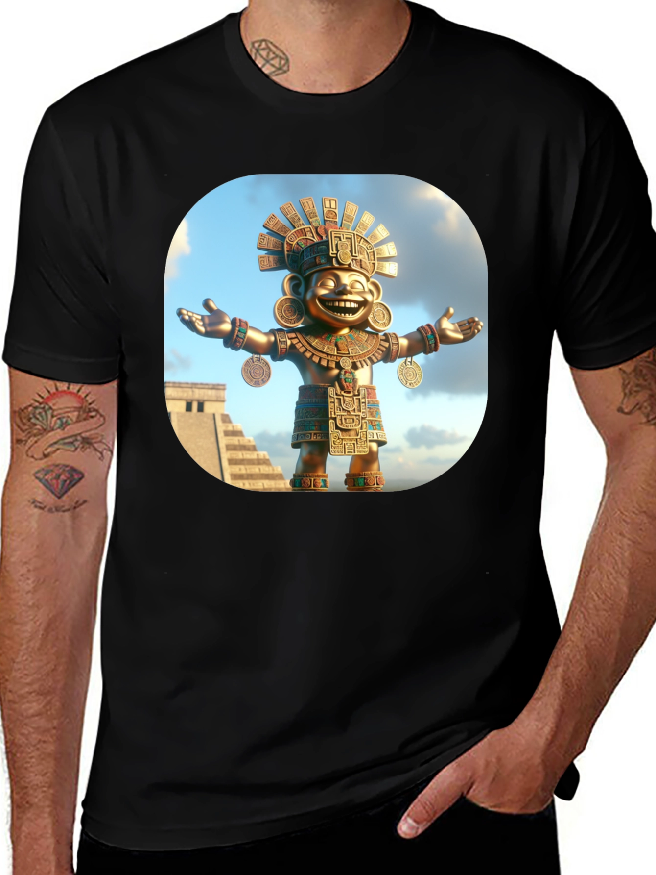 Variant 24 of Aztec God T-Shirt - Black