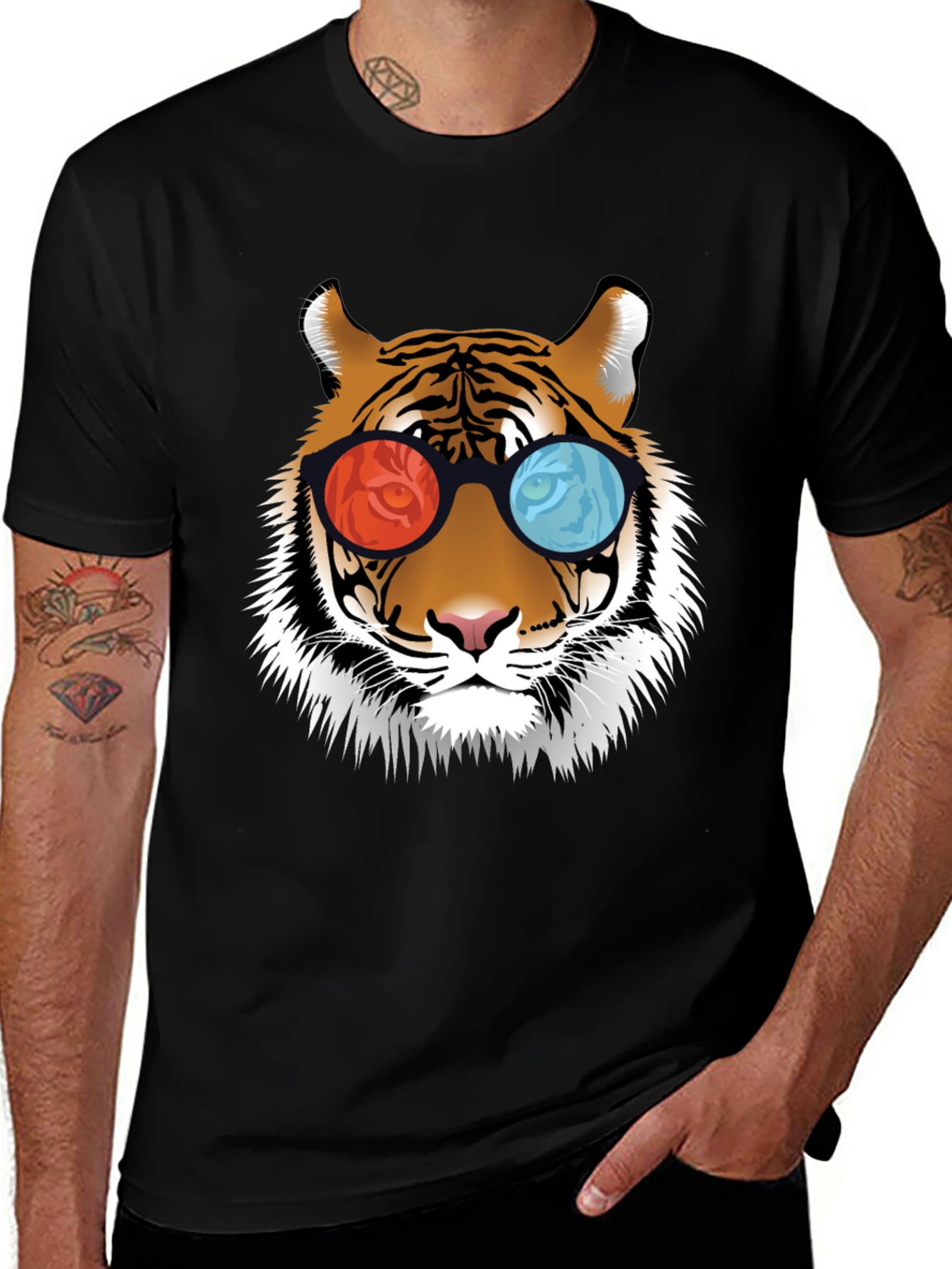 Variant 20 of Tiger with 3D Glasses Graphic T-Shirt - Cool Design