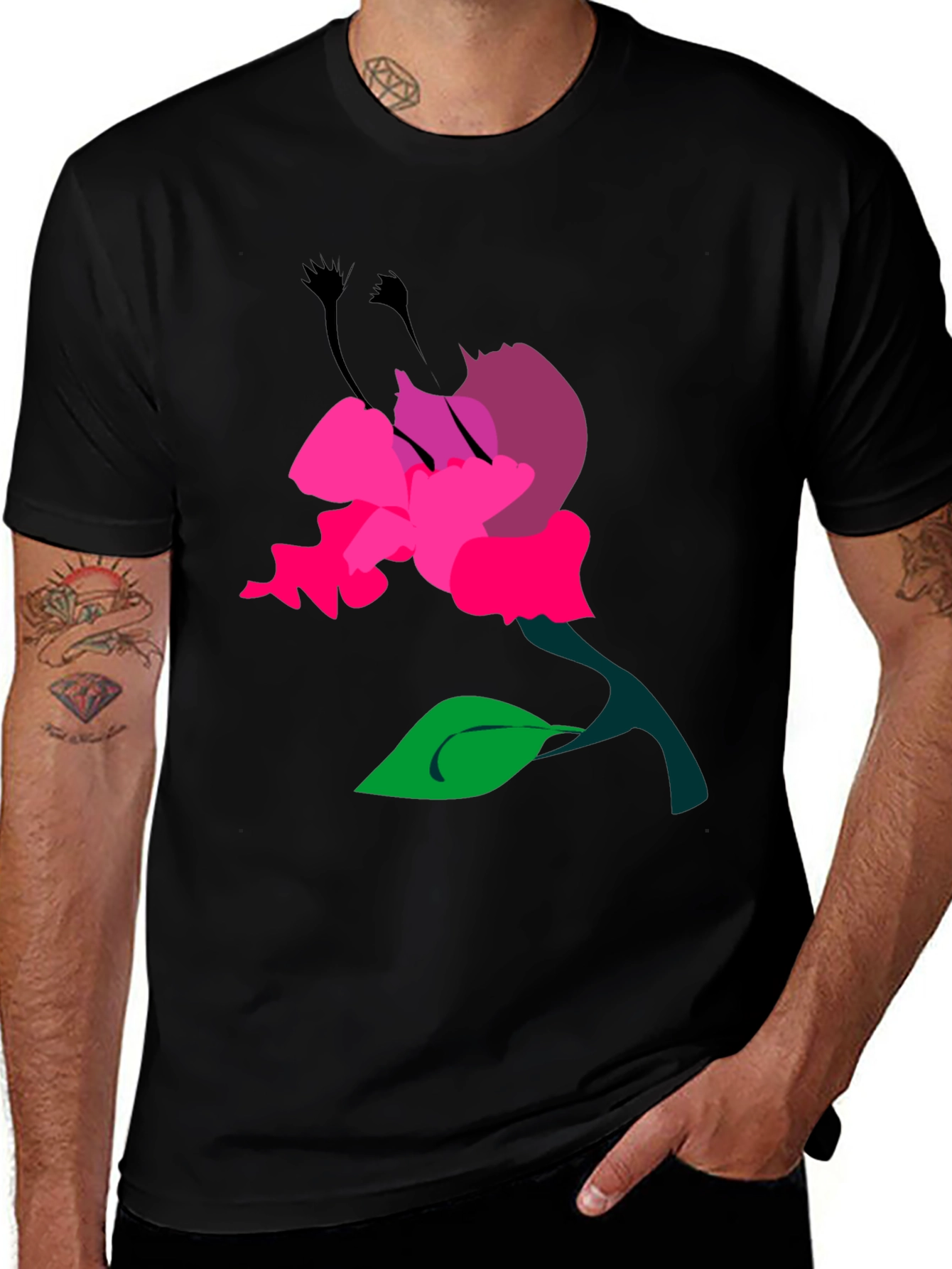 Variant 11 of Floral Graphic Print Men's Black T-Shirt