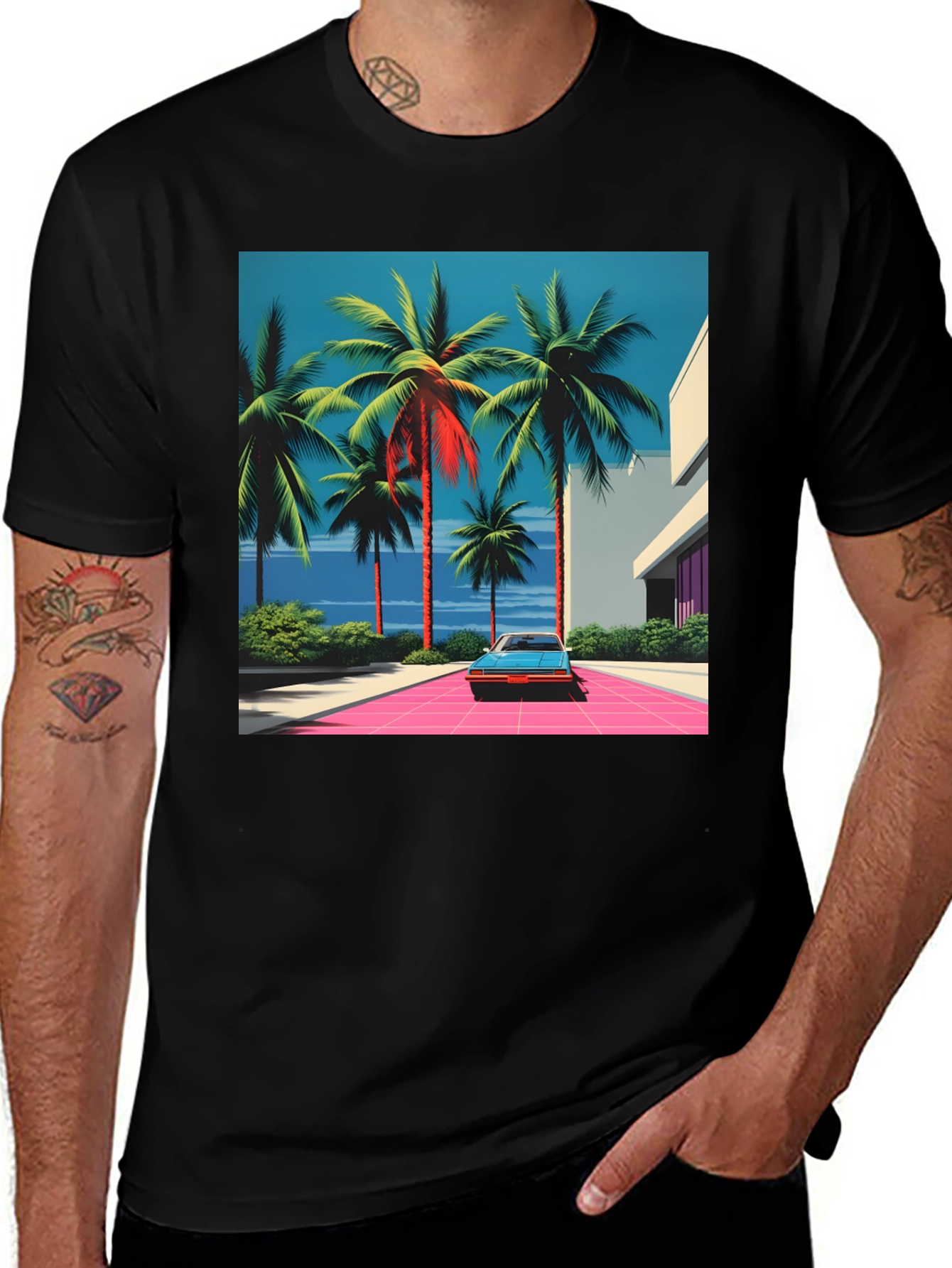 Variant 5 of Miami Vice Palm Tree Car Graphic Tee