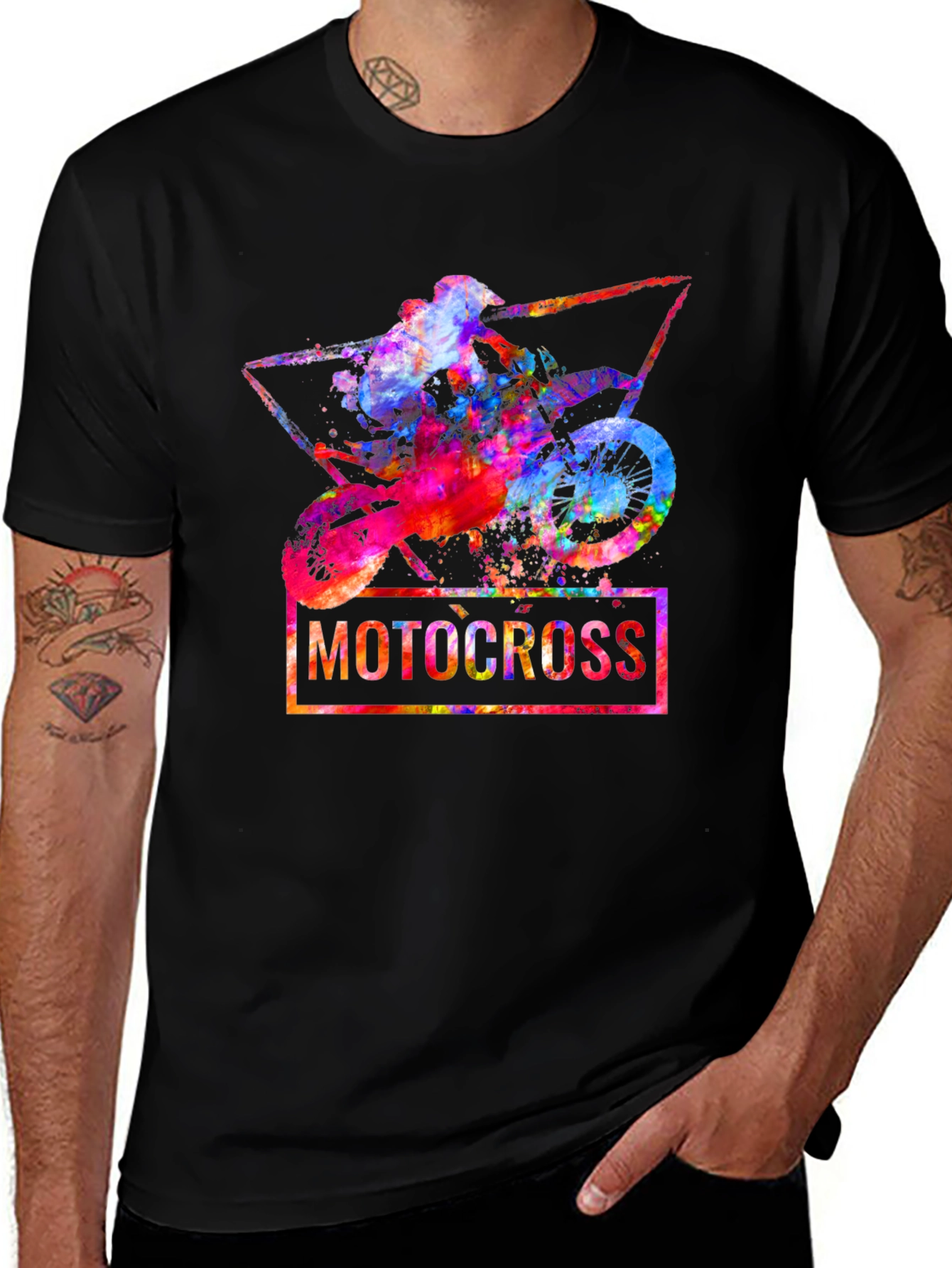 Variant 18 of Motocross Watercolor Graphic Tee - Black