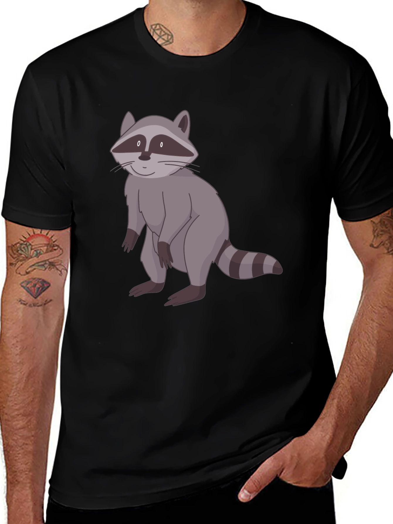 Variant 7 of Raccoon Graphic Print Black T-Shirt