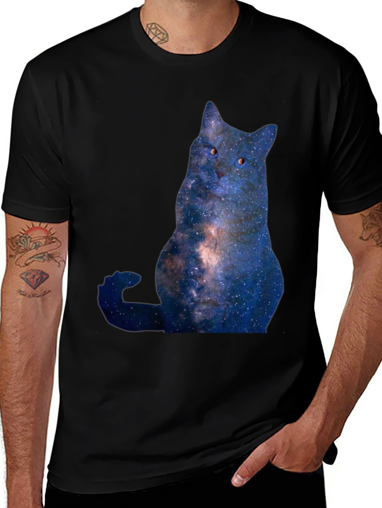 Variant 25 of Cosmic Cat Graphic T-Shirt - Men's Black Tee