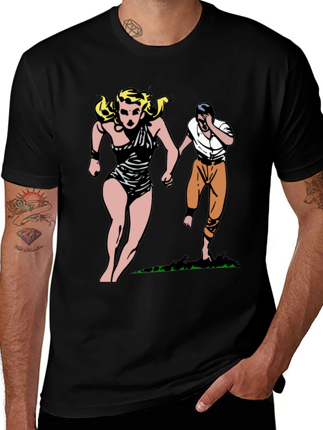 Variant 18 of Retro Comic Run T-Shirt - Black Graphic Tee