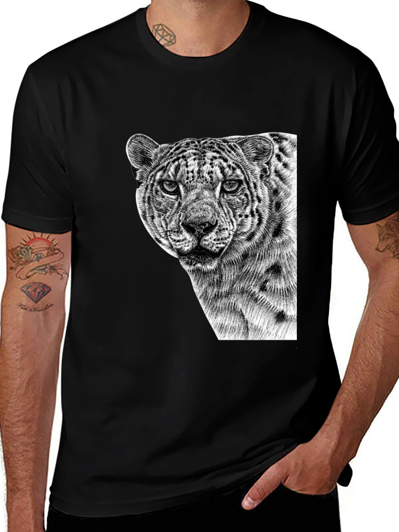 Variant 25 of Cool Black Tee - Majestic Leopard Graphic