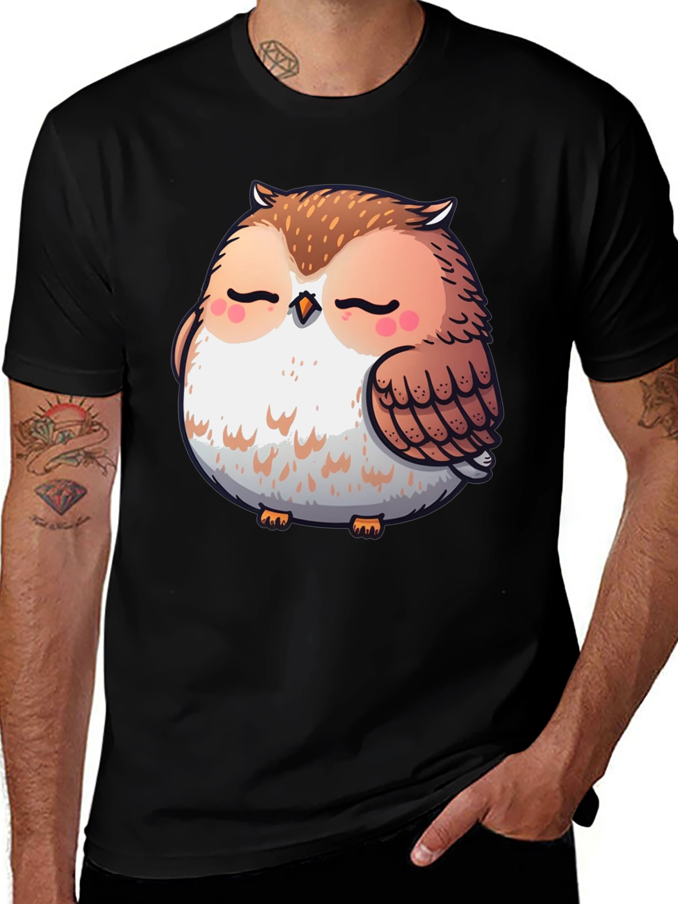 Variant 23 of Cute Owl Graphic Tee - Black Cotton T-Shirt