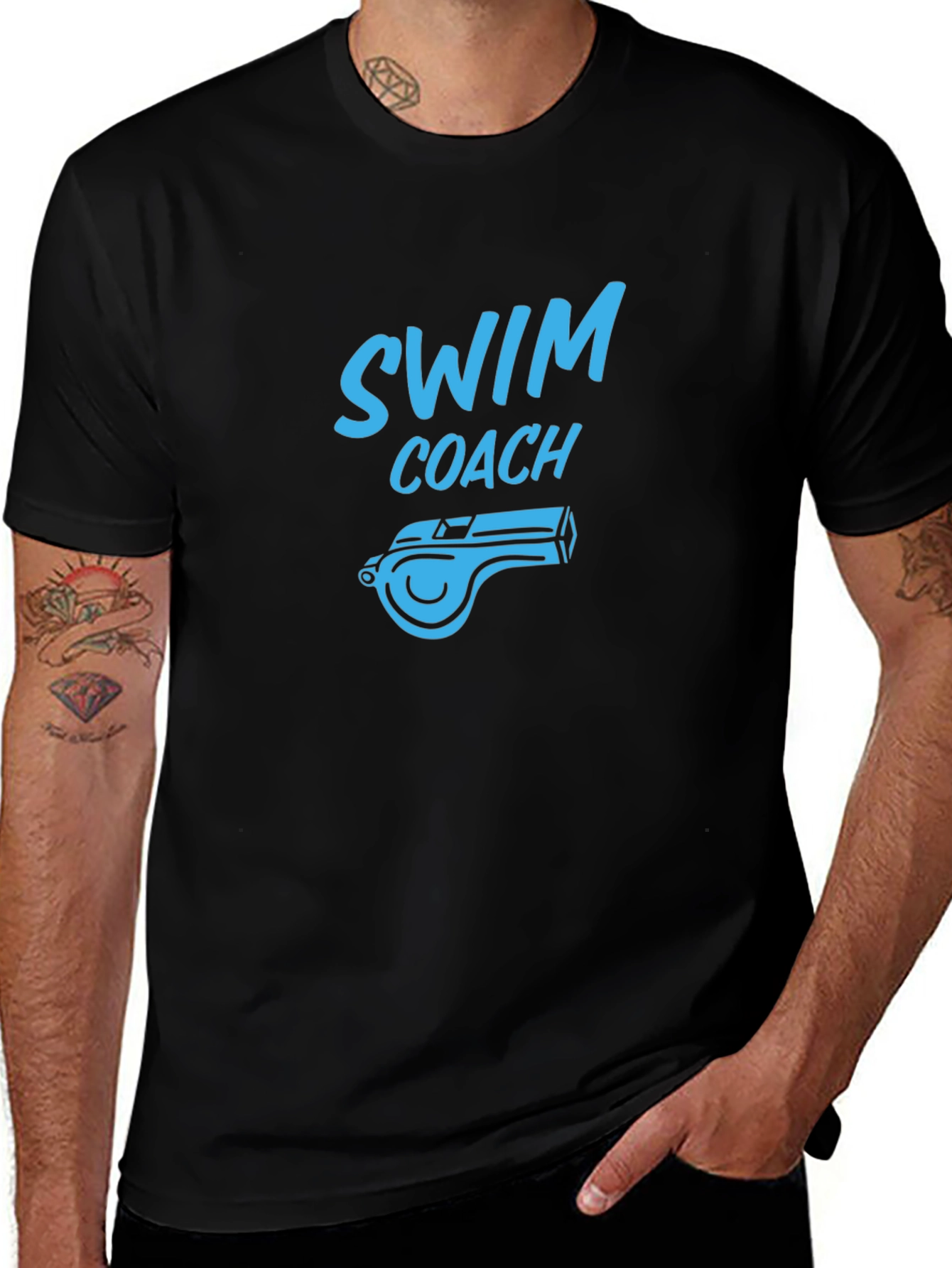 Variant 3 of Swim Coach T-Shirt - Light Blue Graphic