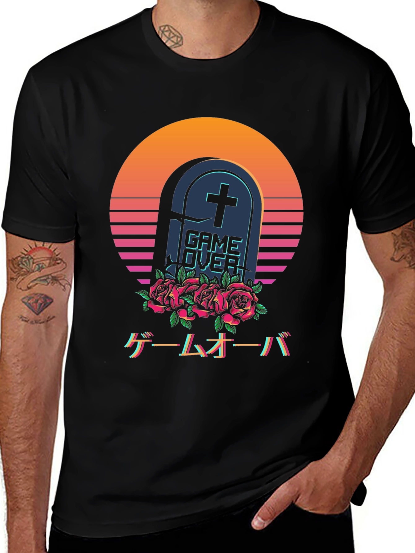Black Game Over Tombstone T-Shirt - Vaporwave Aesthetic main image