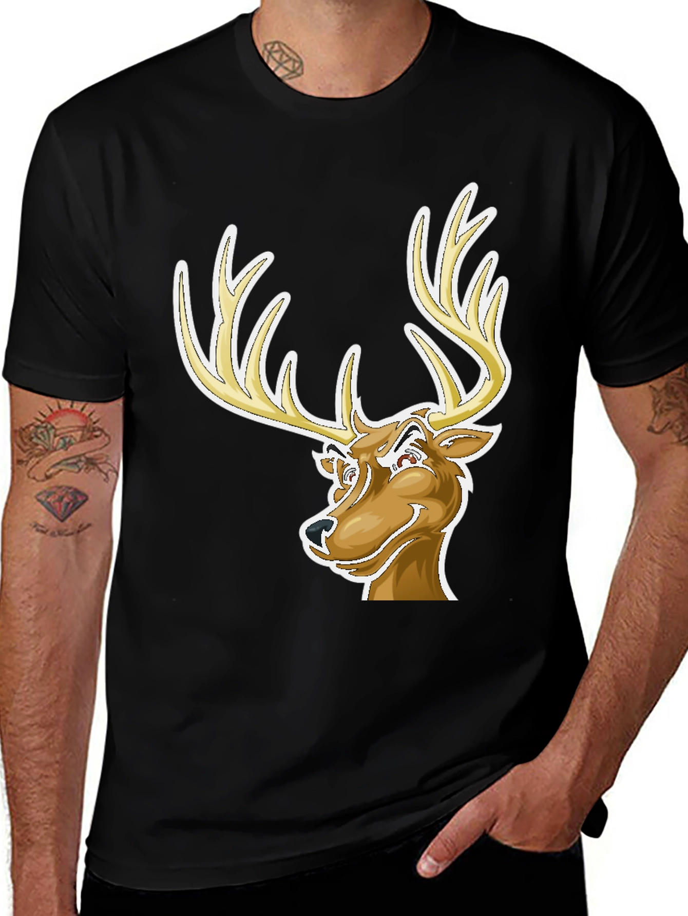 Variant 23 of Cool Deer Cartoon Graphic Black T-Shirt