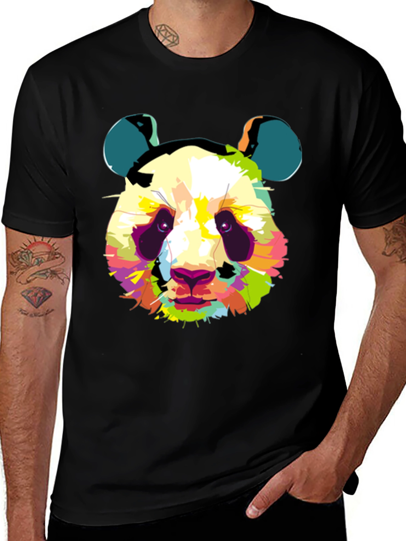 Variant 3 of Abstract Panda Graphic Print Black T-Shirt