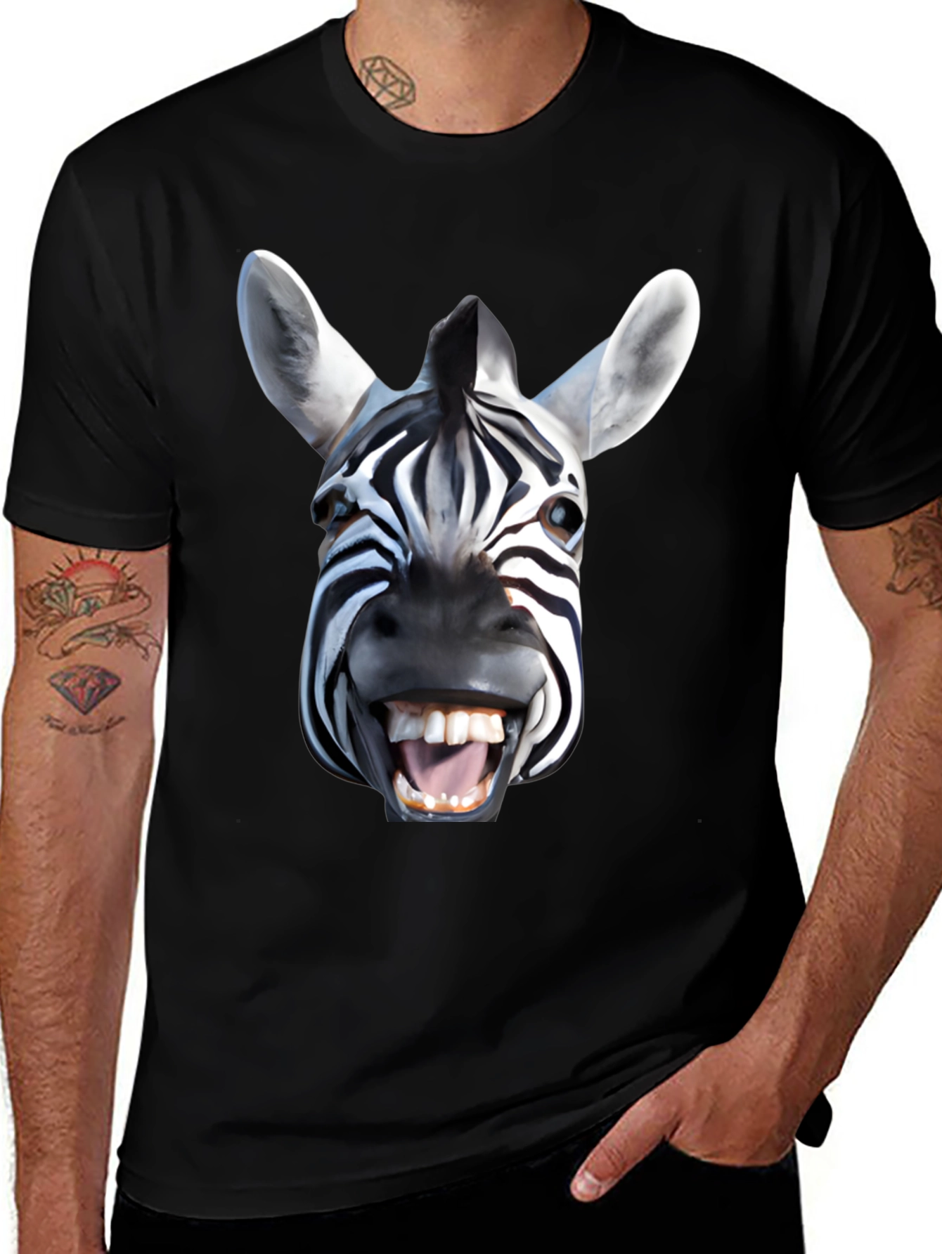 Variant 27 of Funny Zebra Face Graphic Print Black T-Shirt