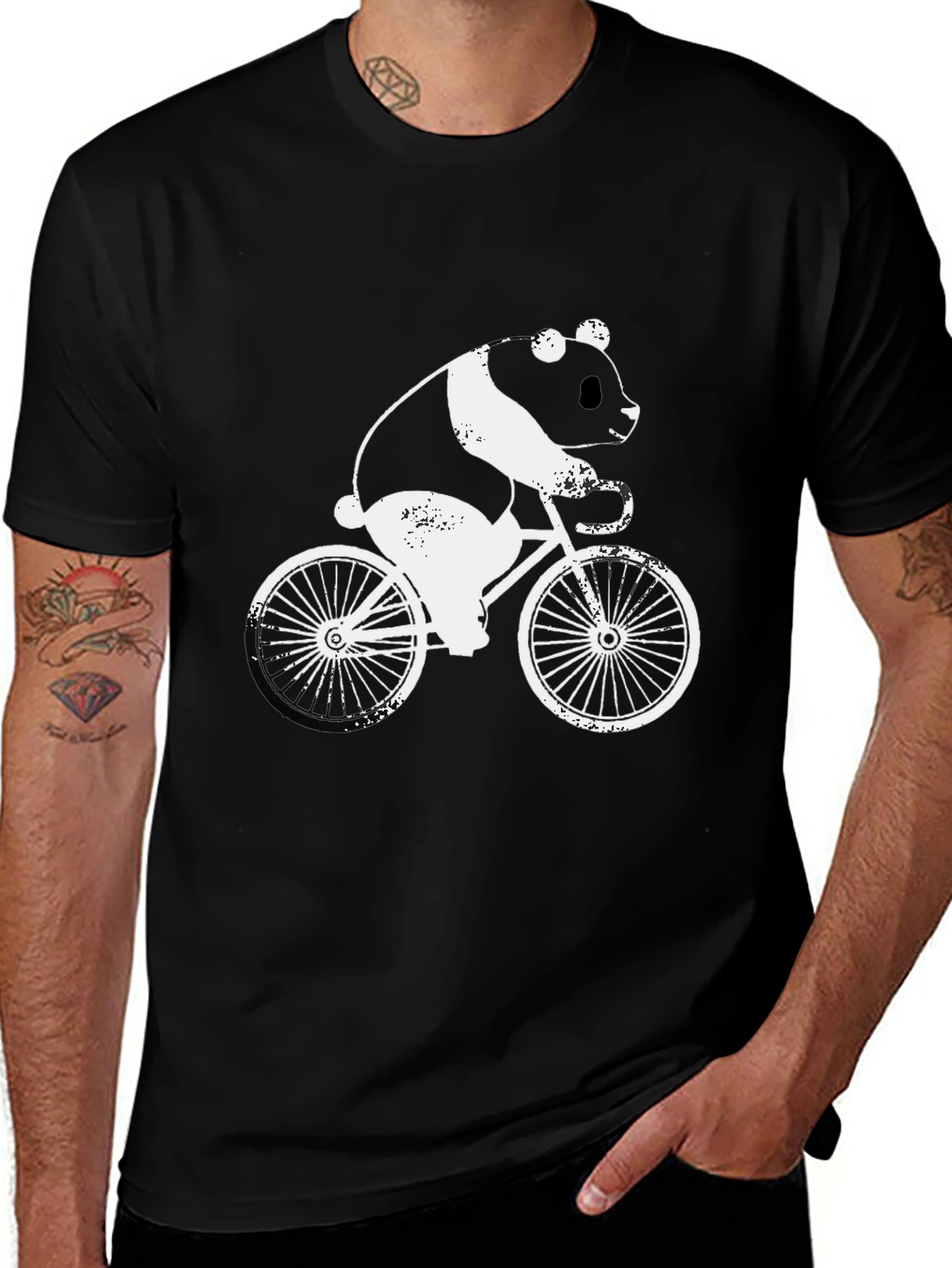 Variant 2 of Panda on Bike Graphic Tee - Black Cotton T-Shirt