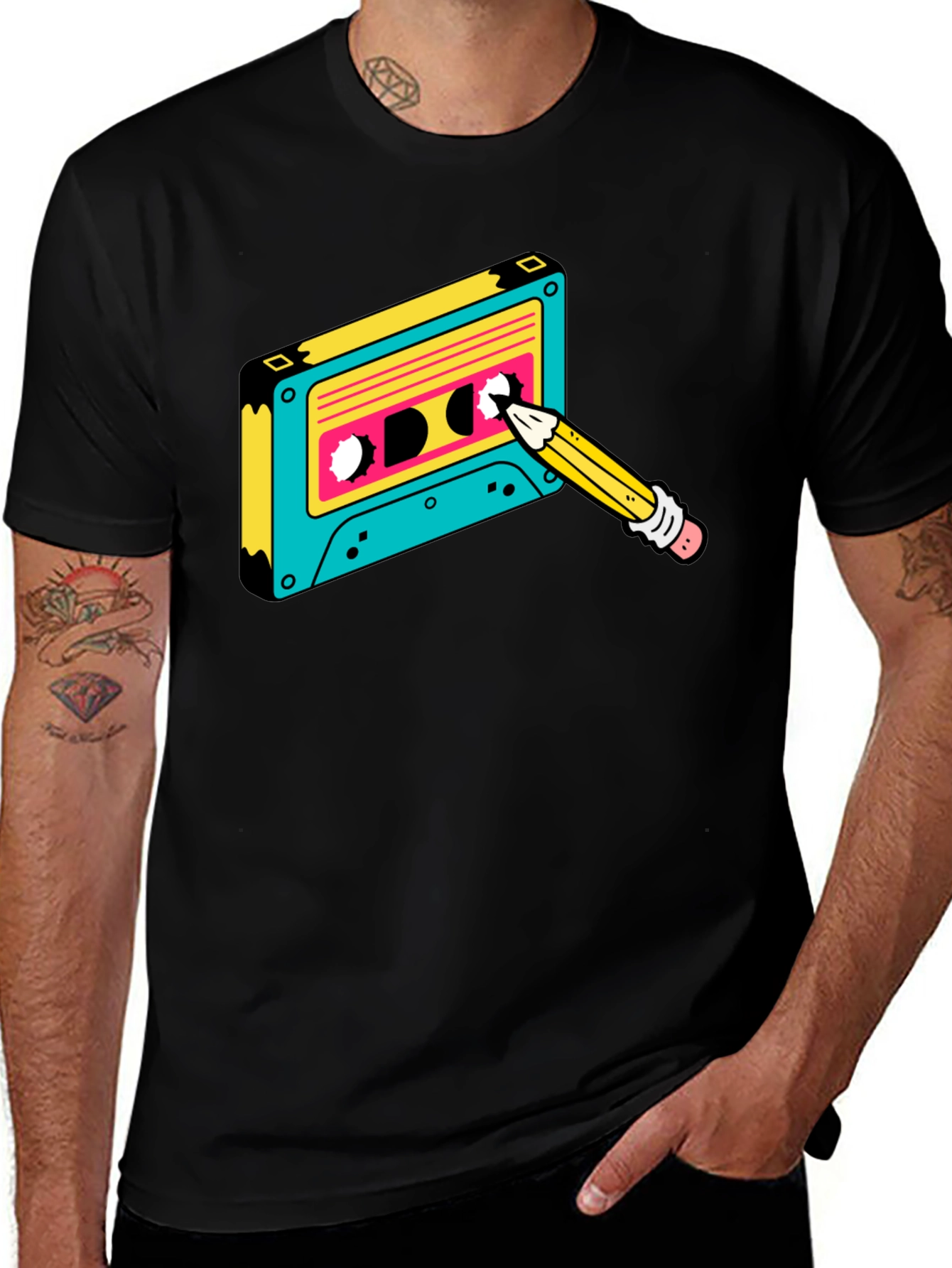 Variant 8 of Retro Cassette Tape & Pencil Graphic Tee