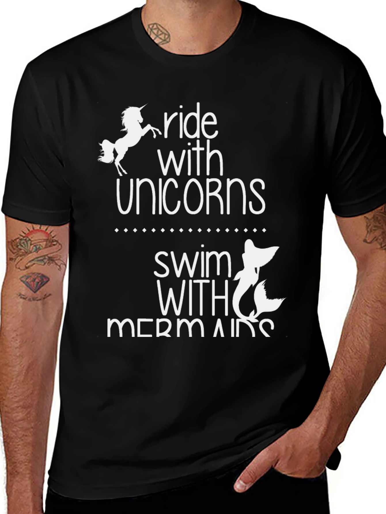 Black Ride with Unicorns & Swim with Mermaids Black T-Shirt main image