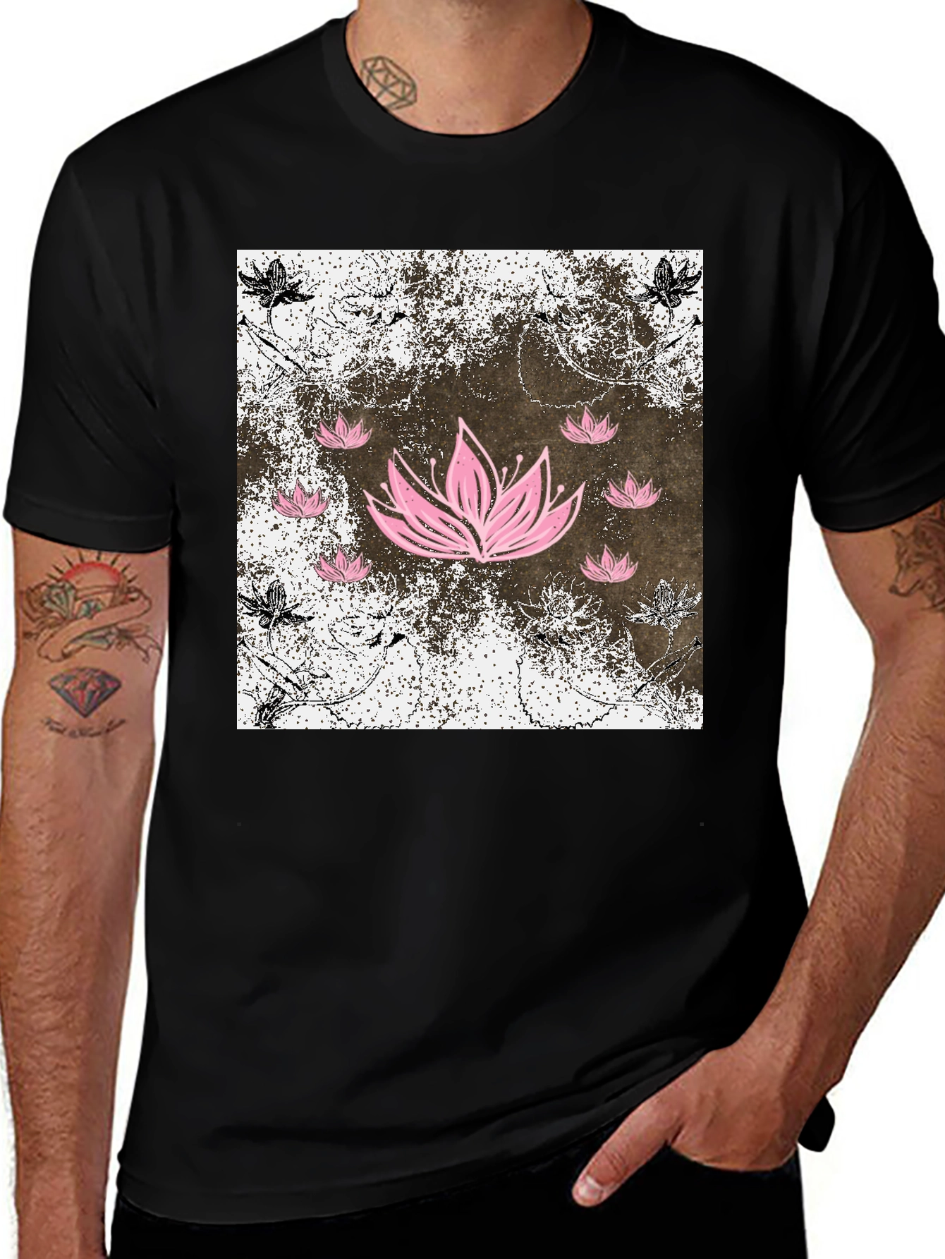 Variant 13 of Lotus Flower Graphic Tee - Men's Black T-Shirt