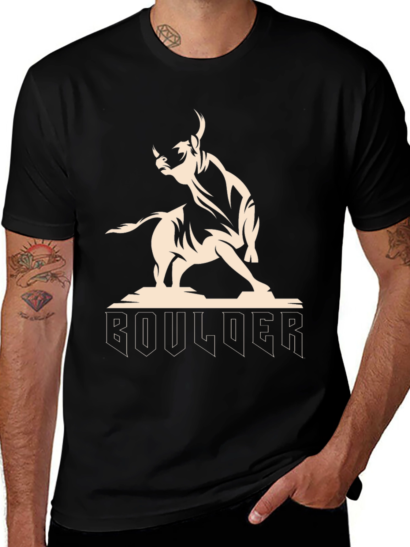 Boulder Bull Graphic Tee - Black Cotton T-Shirt