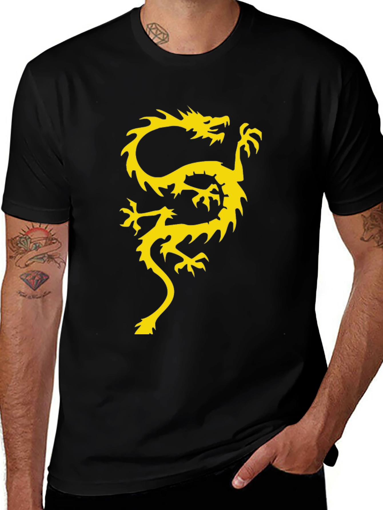 Variant 15 of Black T-Shirt with Gold Dragon Graphic
