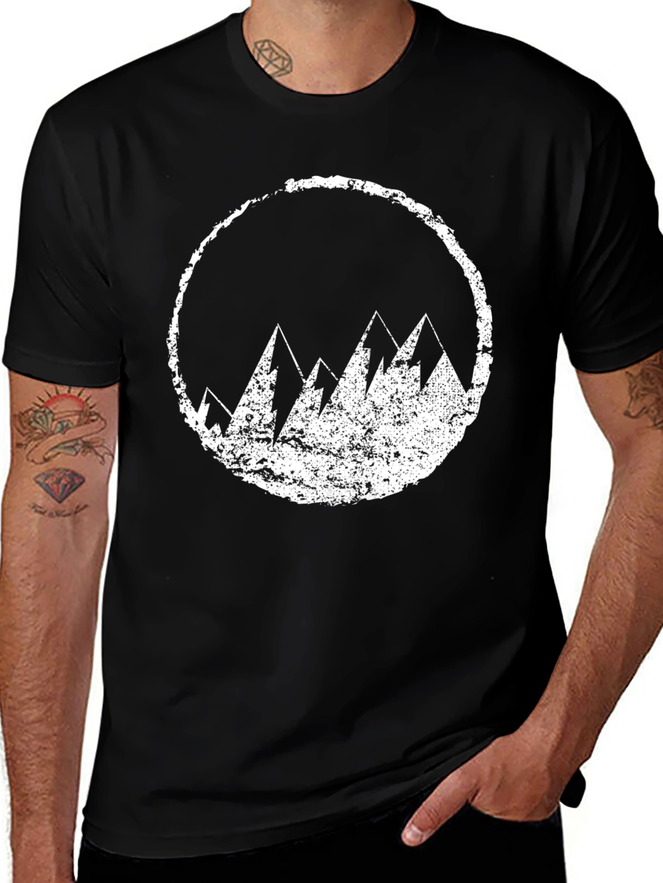 Variant 29 of Men's Black T-Shirt with Mountain Circle Design
