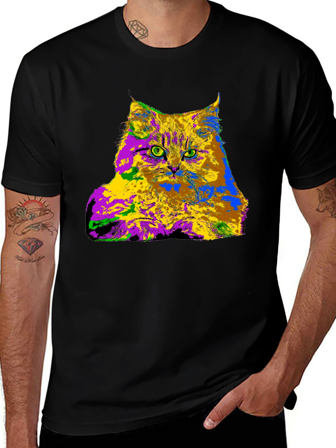 Variant 7 of Psychedelic Cat Graphic Tee - Unique Colorful Design