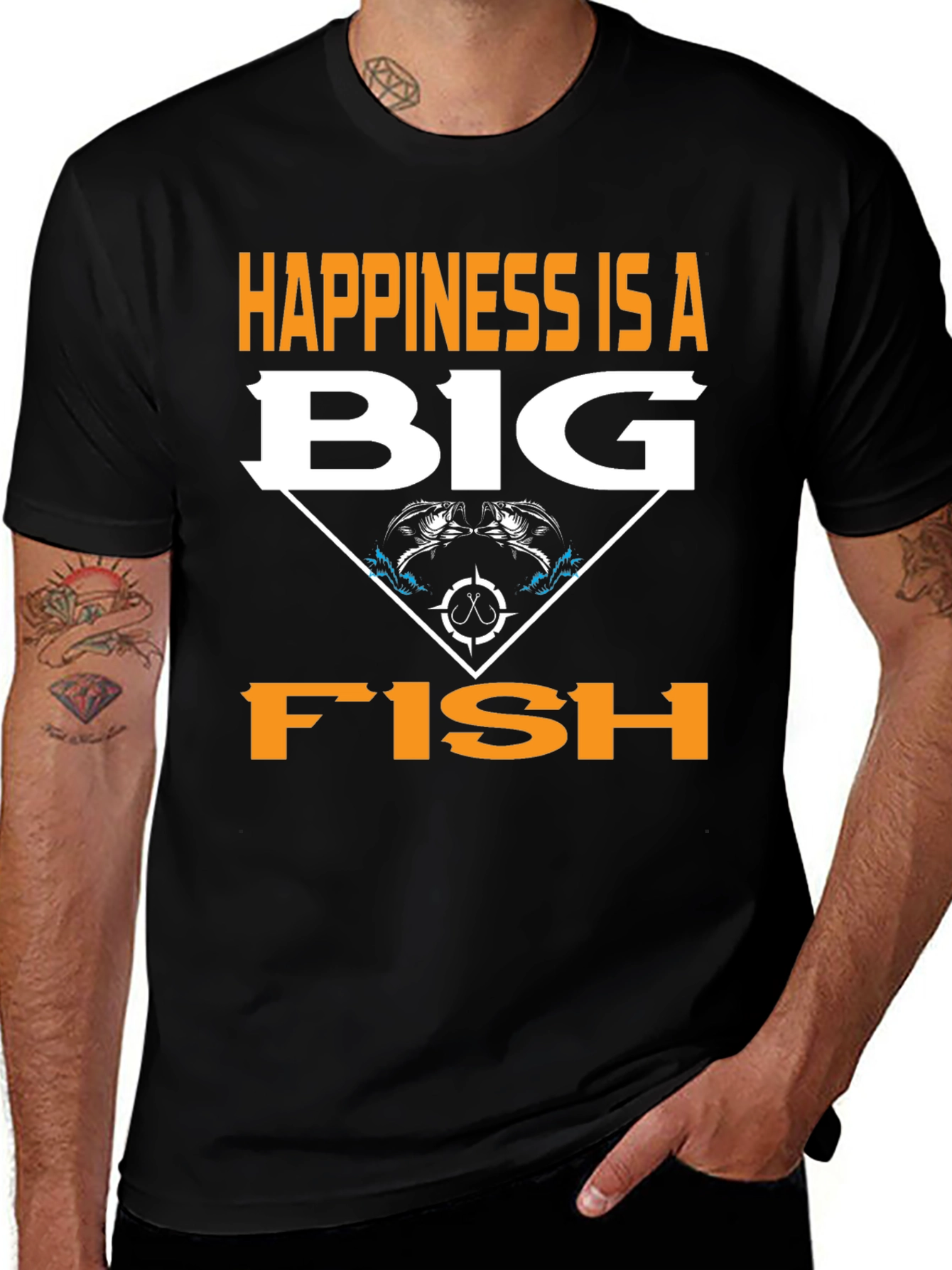 Variant 15 of Happiness is a Big Fish Black Graphic Tee