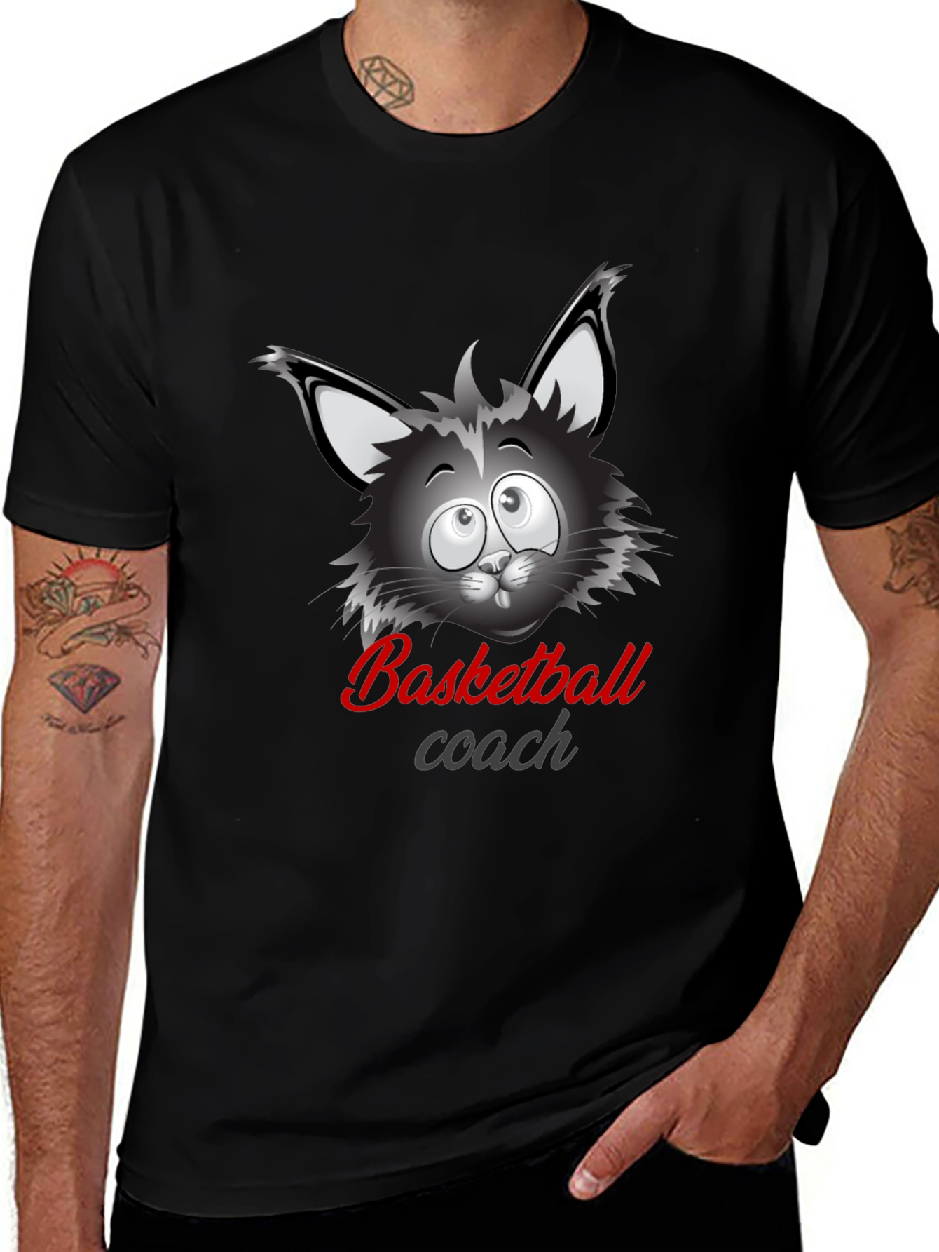 Variant 10 of Basketball Coach T-Shirt - Cartoon Cat Design