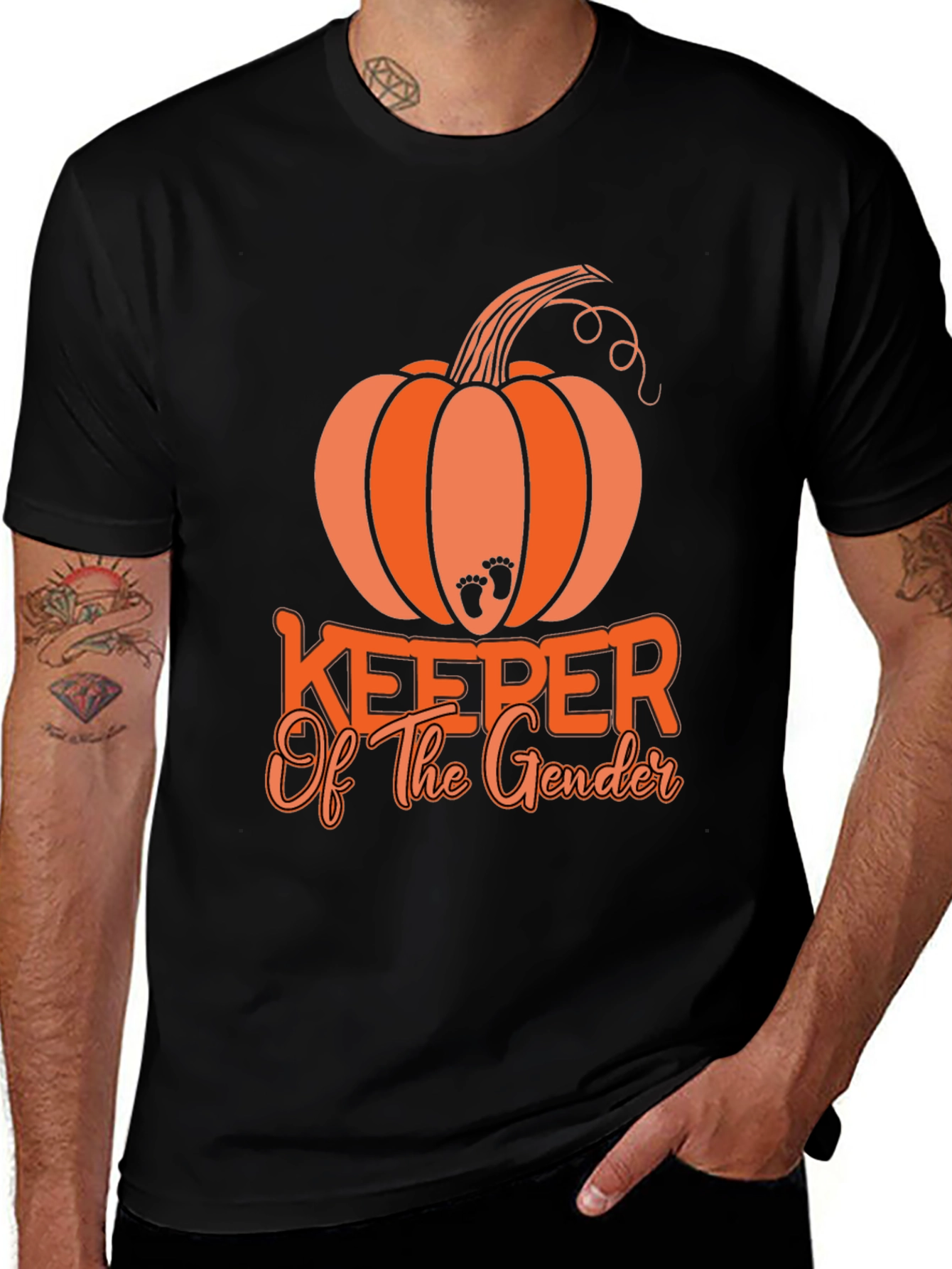 Gender Reveal Keeper Pumpkin Black T-Shirt