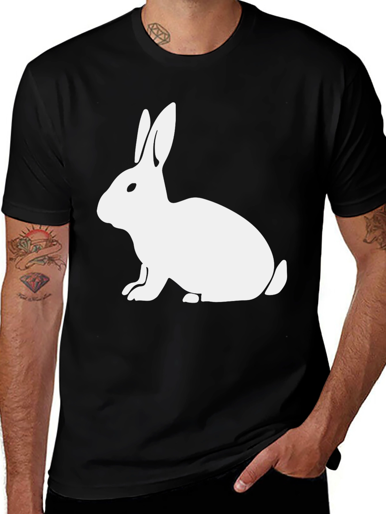 Variant 10 of Rabbit Graphic Print Tee - Black