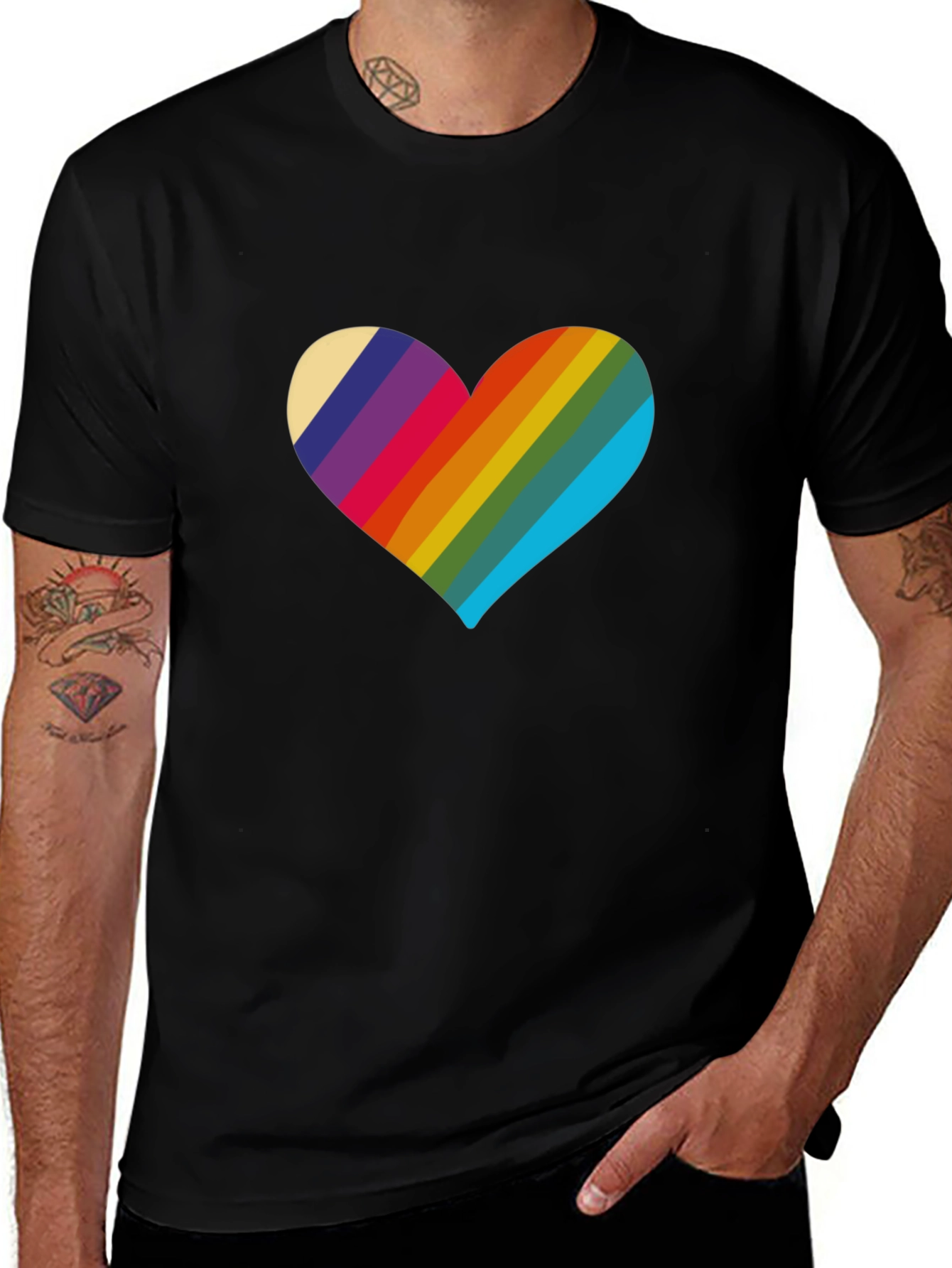 Variant 7 of Rainbow Heart Graphic Black T-Shirt
