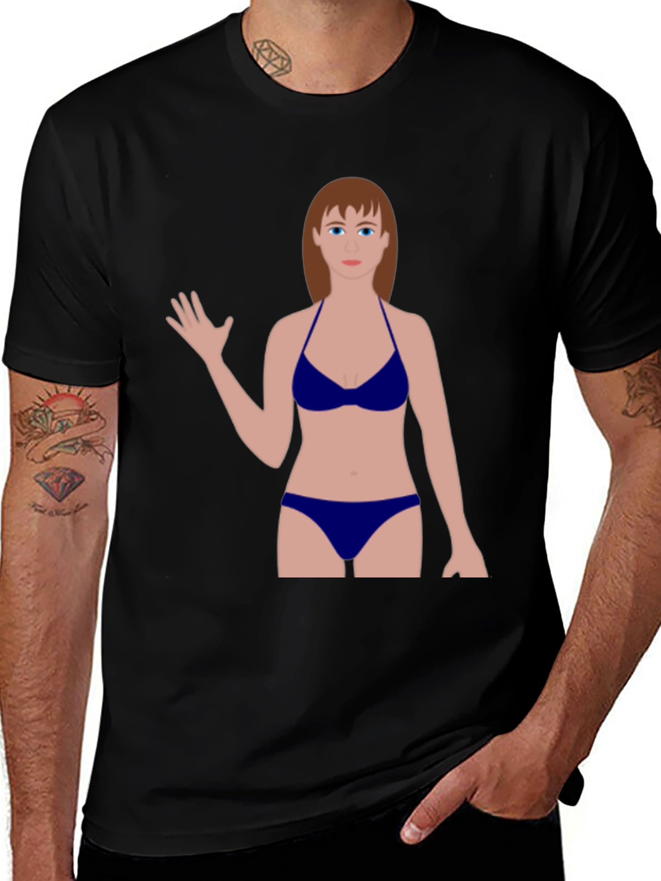 Variant 18 of Novelty Graphic Tee - Cartoon Woman Swimsuit Design