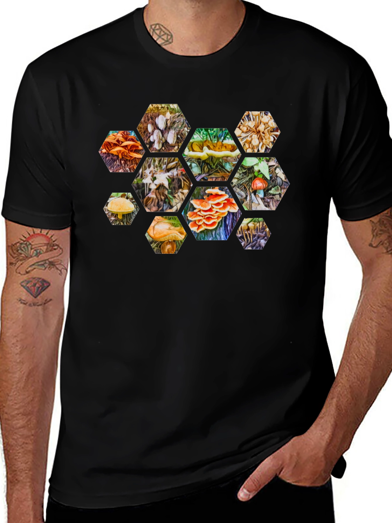 Variant 21 of Mushroom Hexagon T-Shirt - Nature Inspired Tee