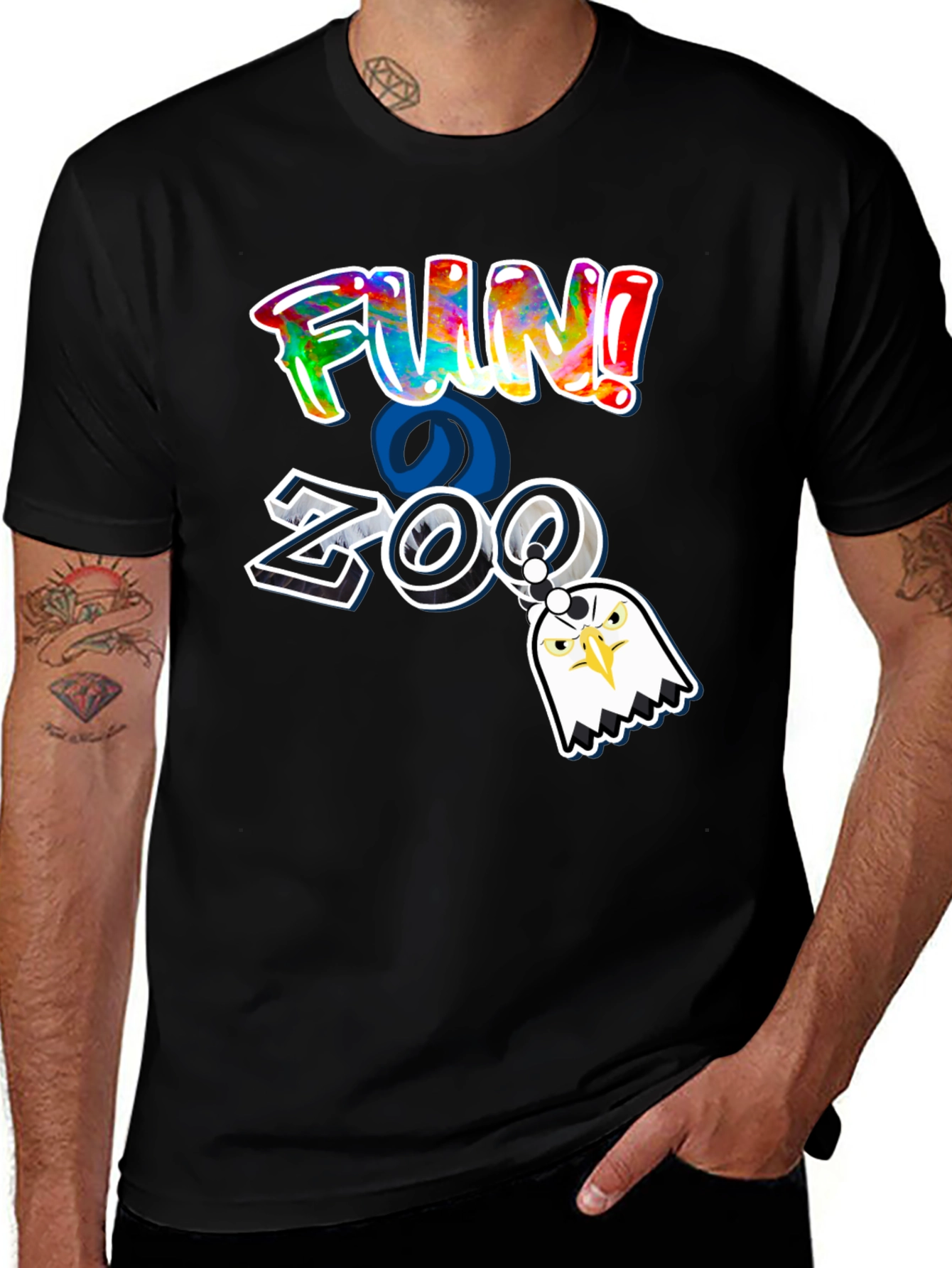 Variant 13 of Fun at the Zoo Black T-Shirt with Eagle Charm