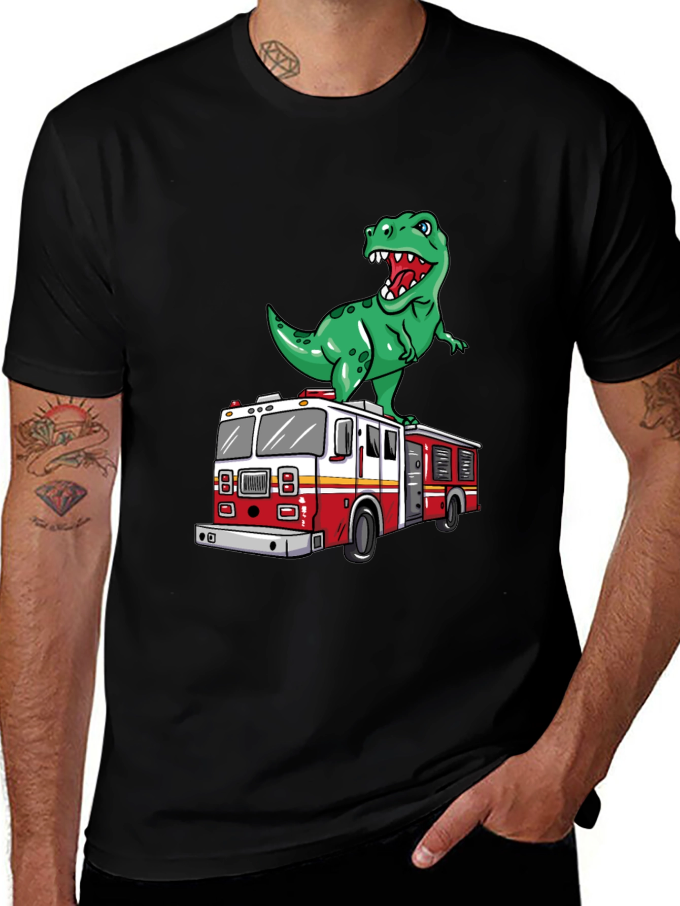 Variant 22 of Dino Fire Truck T-Shirt - Fun Cartoon Graphic Tee