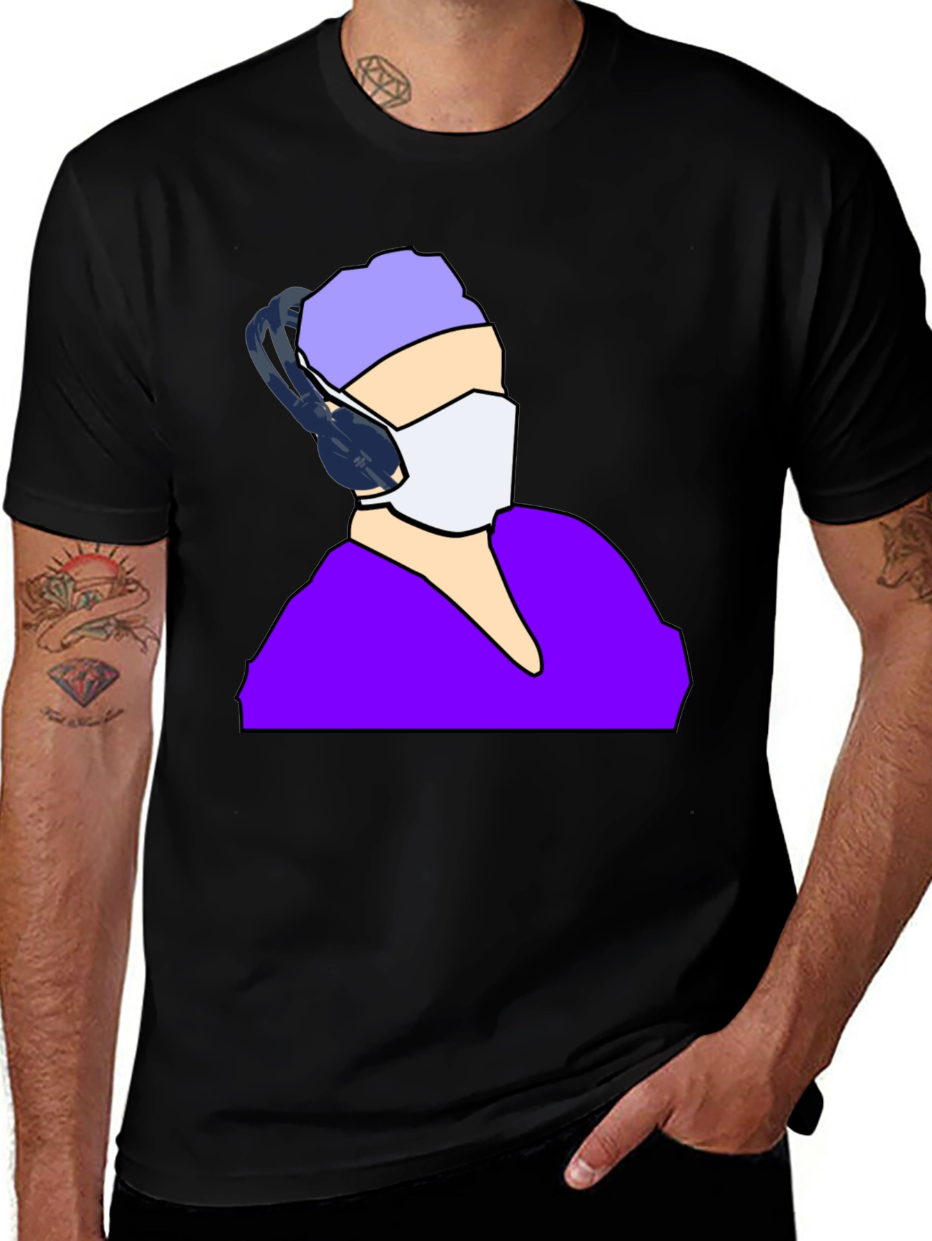 Masked Medic Tee - Black Cotton Graphic T-Shirt