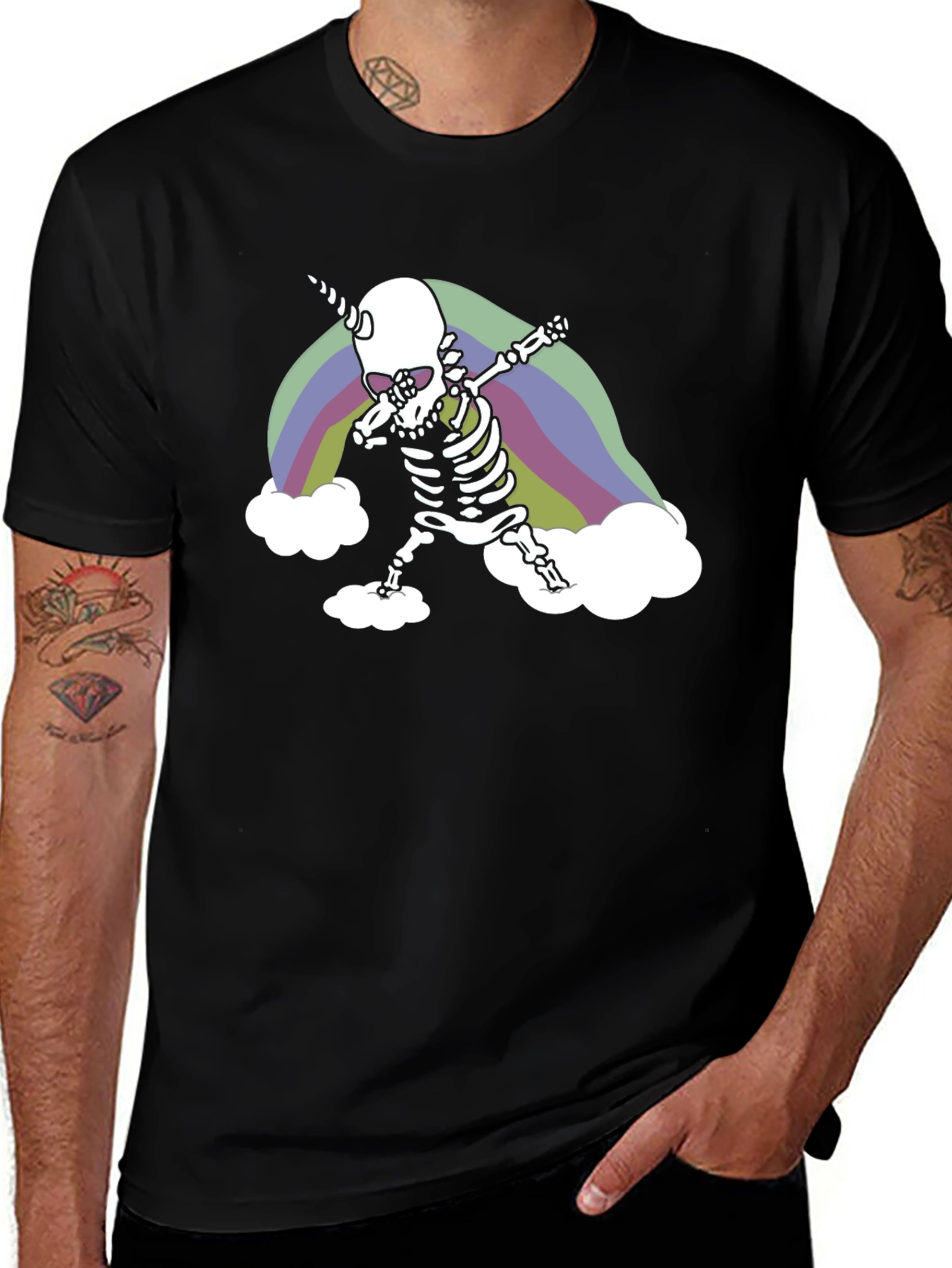 Variant 4 of Dabbing Skeleton Unicorn Rainbow Graphic Tee