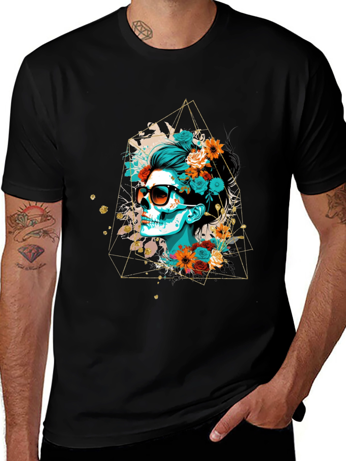 Variant 16 of Floral Skull Graphic Print T-Shirt