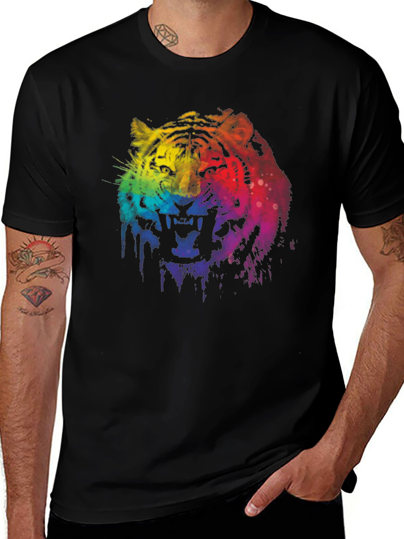 Variant 10 of Rainbow Tiger Graphic Print Black T-Shirt