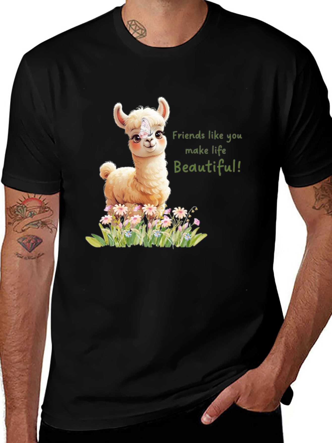 Cute Llama & Butterfly Friends Make Life Beautiful T-Shirt